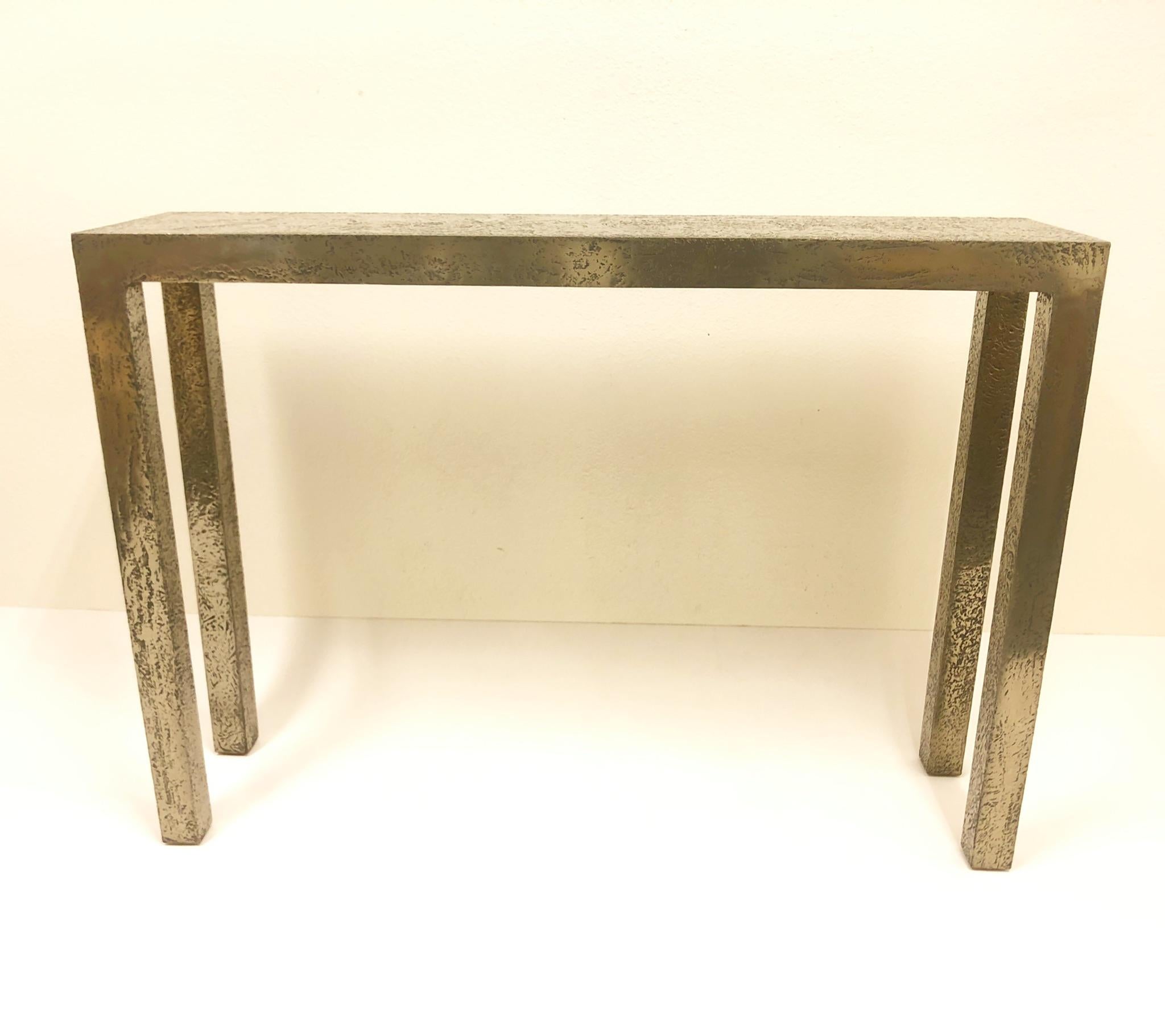 Brutalist Textured Silver Console Table In Excellent Condition In Palm Springs, CA