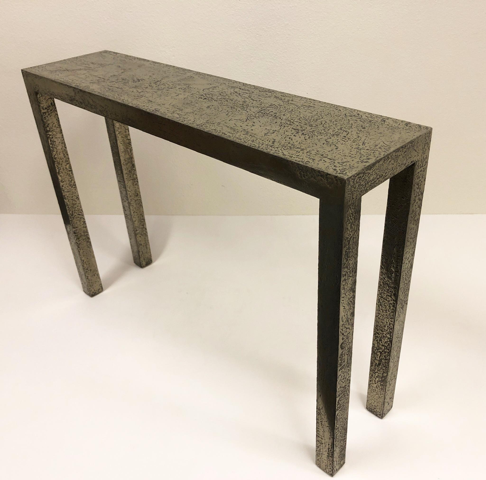 Brutalist Textured Silver Console Table 1