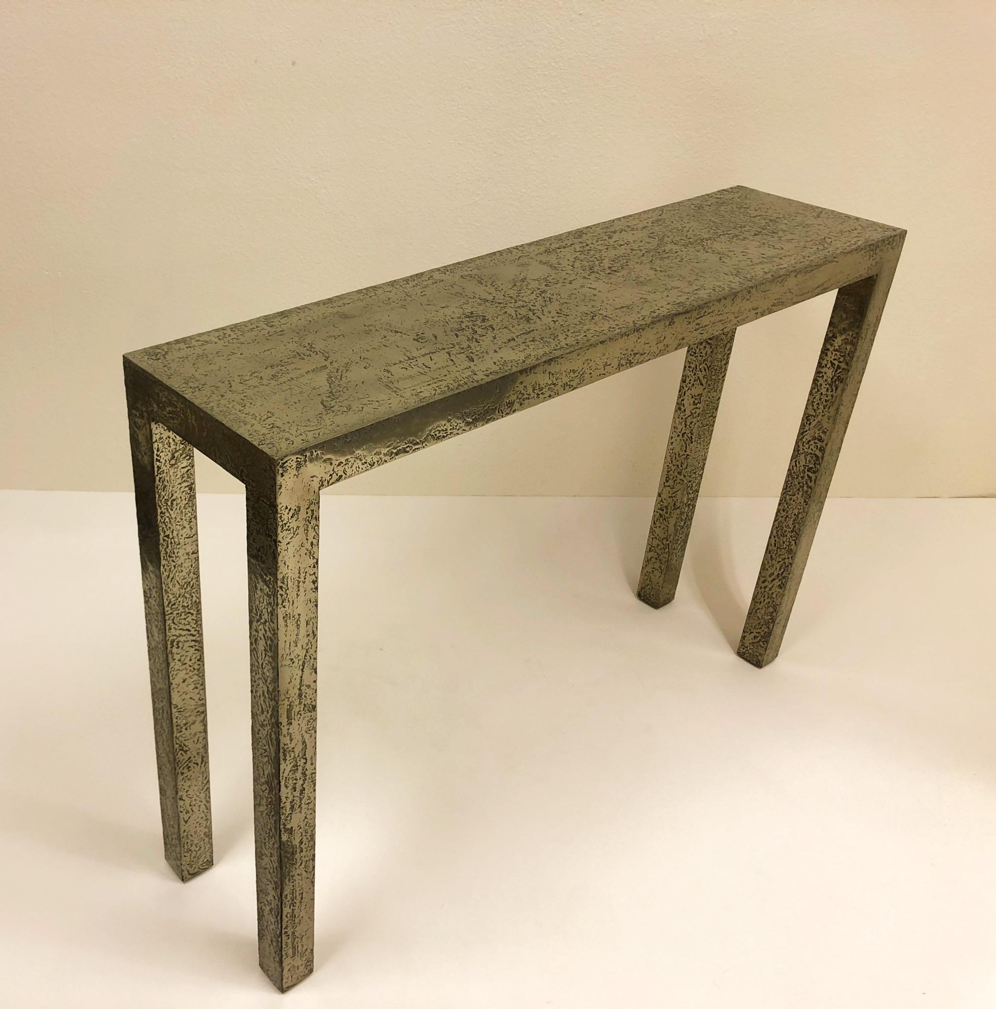 Brutalist Textured Silver Console Table 2