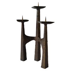 Brutalist Three-Arm Bronze 1960s Candelabra