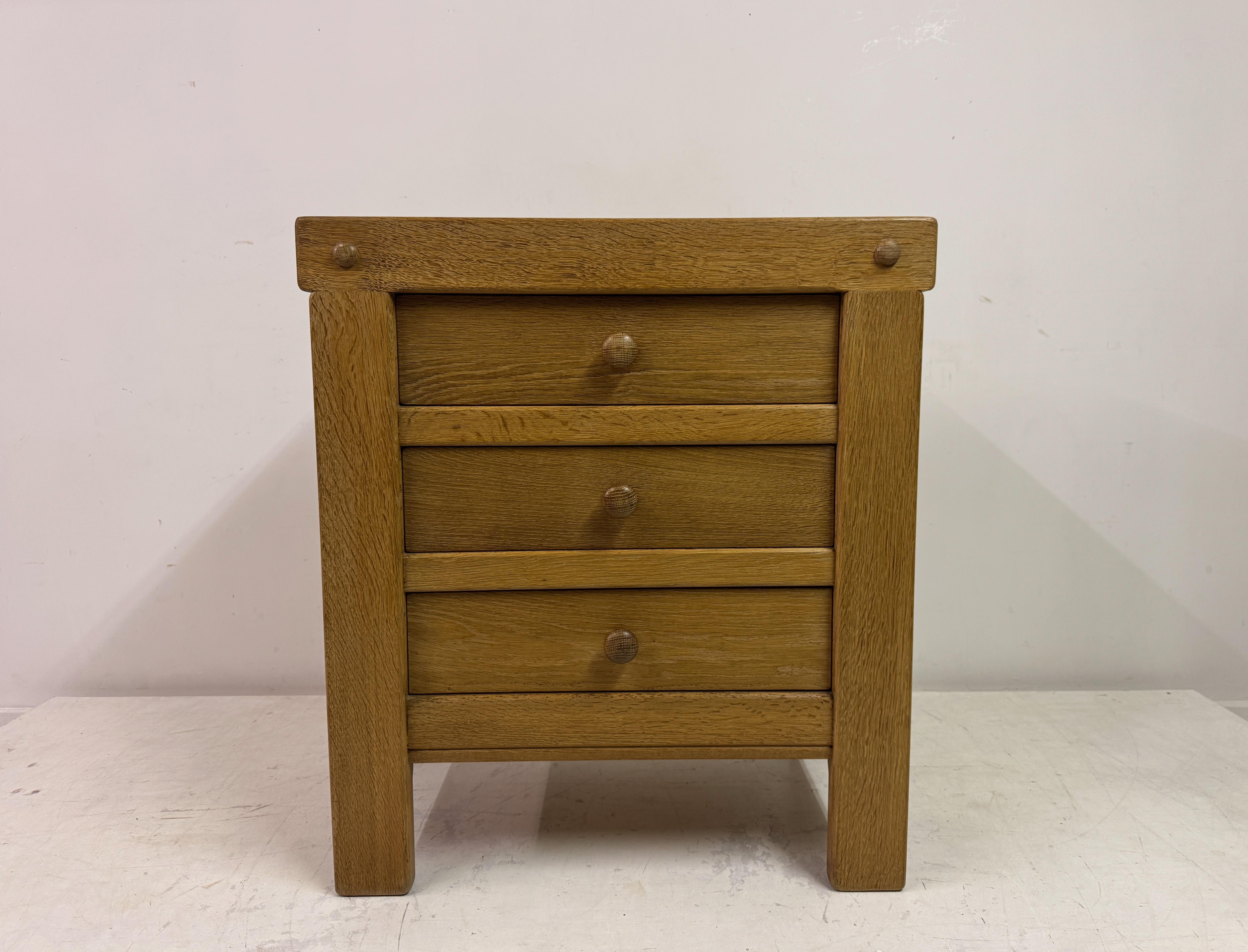 Belgian Brutalist Three Drawer Oak Chest of Drawers For Sale