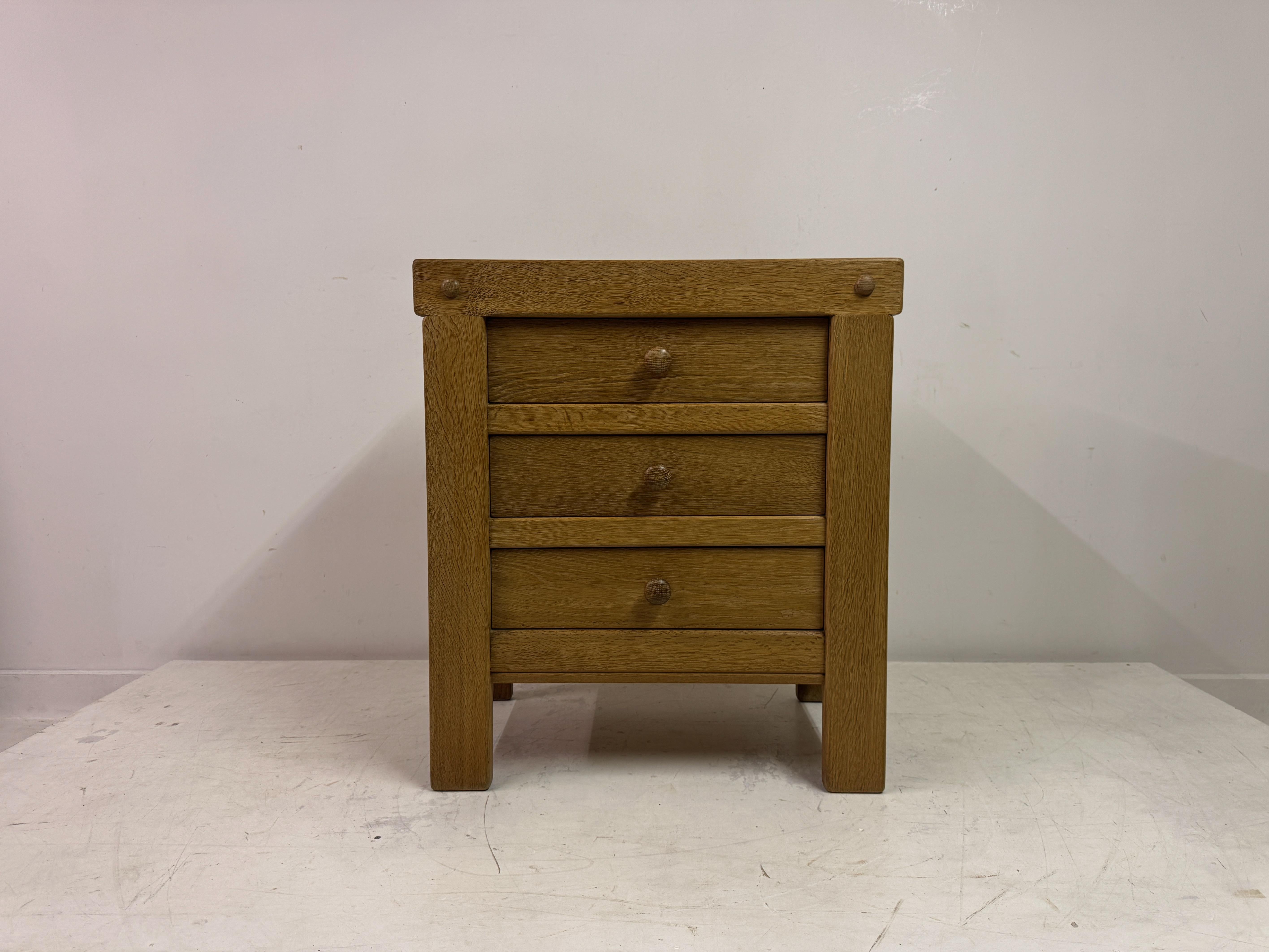 20th Century Brutalist Three Drawer Oak Chest of Drawers For Sale