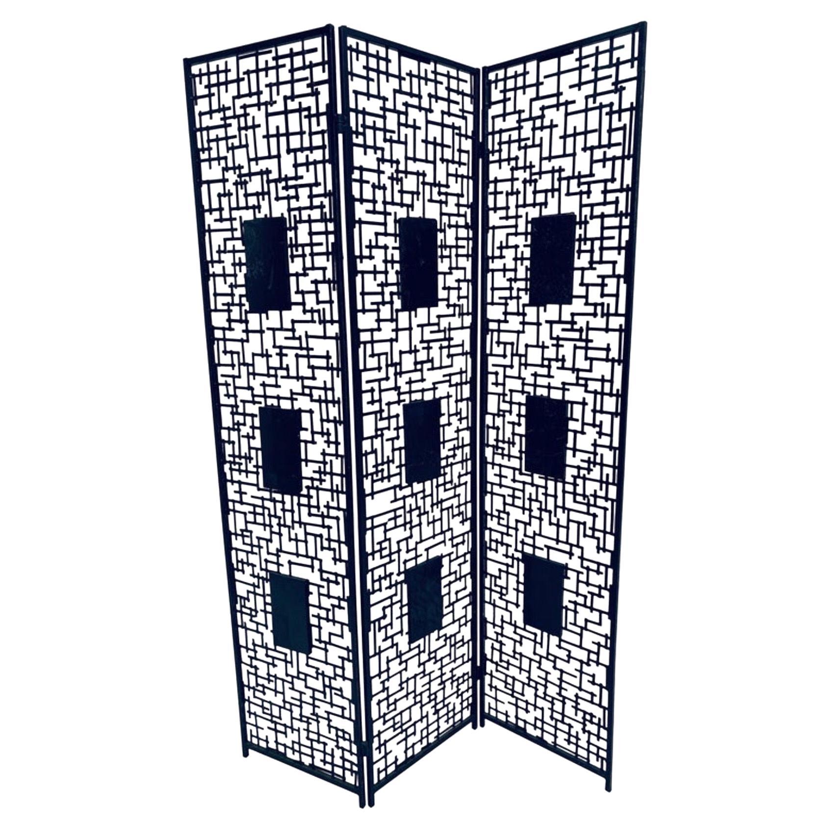Brutalist Three Panel Wrought Iron And Marble Room Divider Screen For Sale 6