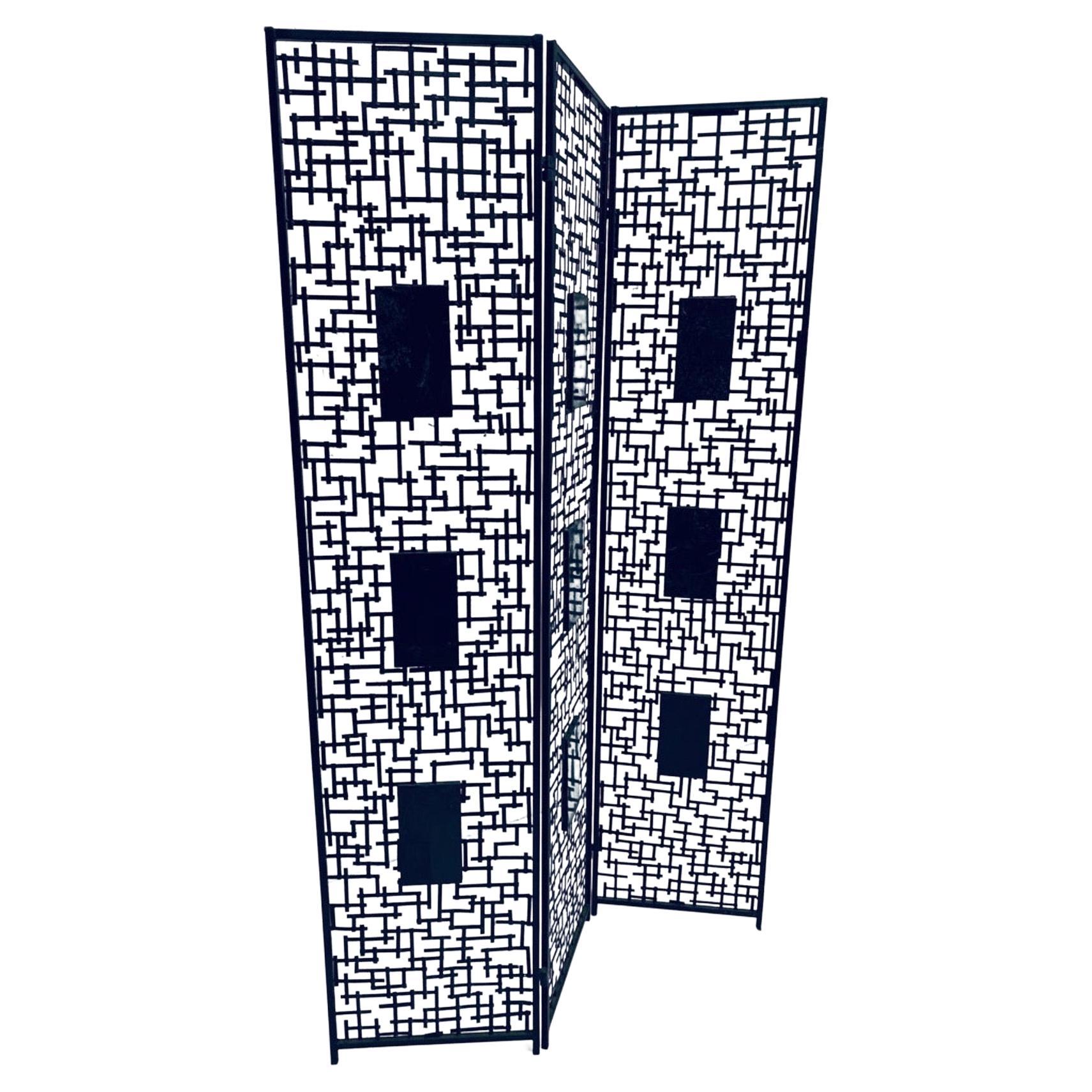Unknown Brutalist Three Panel Wrought Iron And Marble Room Divider Screen For Sale