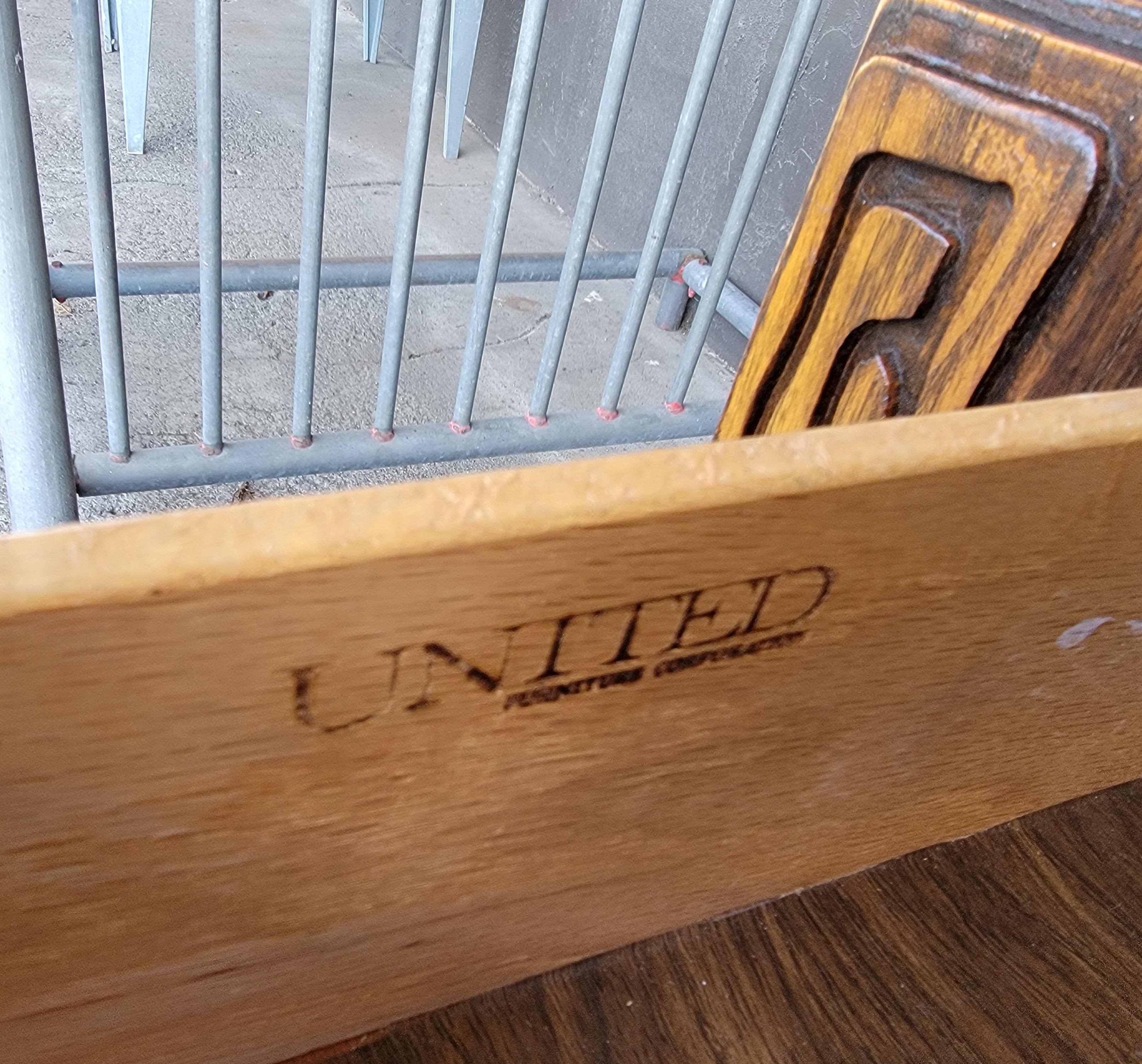 Placage Brutalist / Tiki Dresser by United Furniture en vente