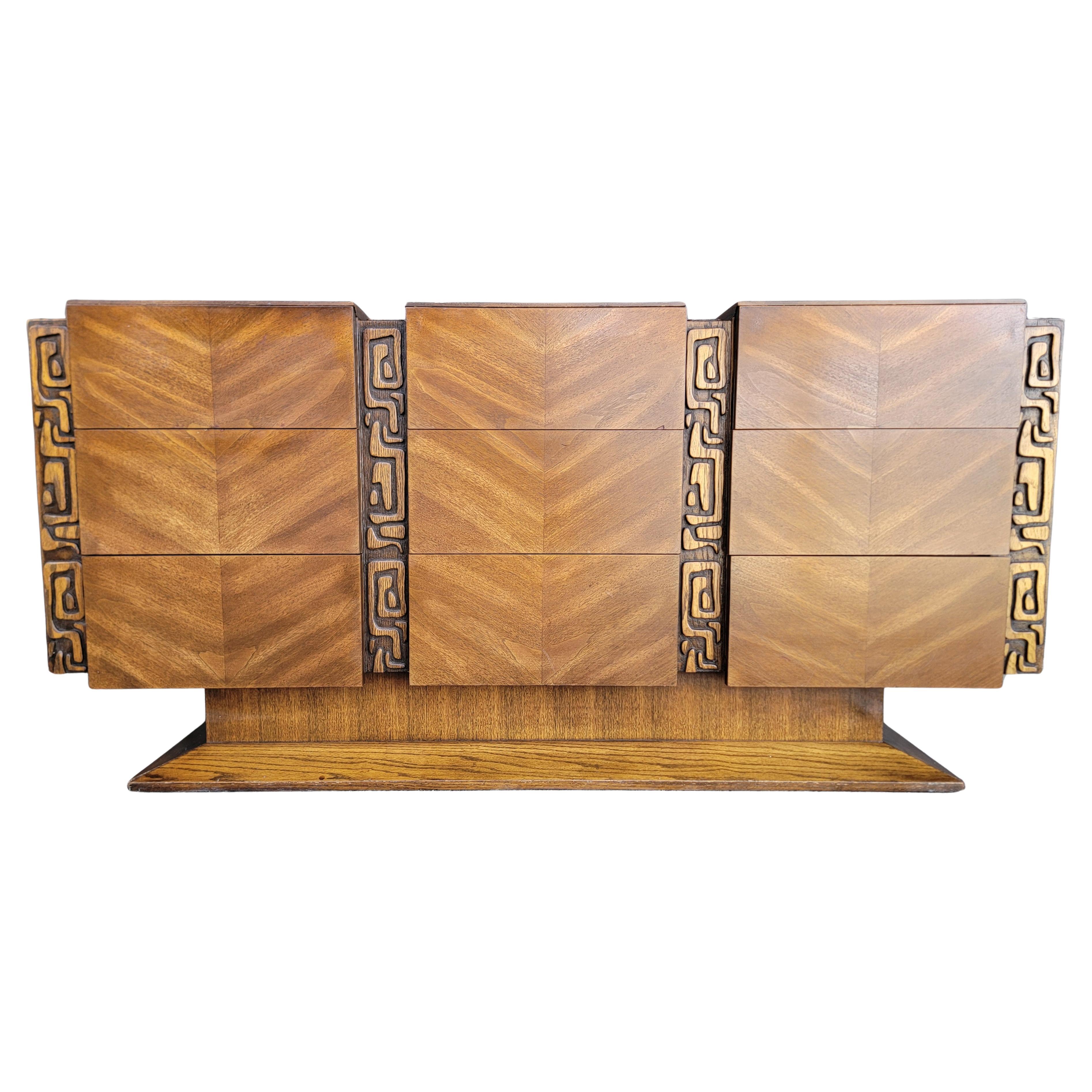 Brutalist / Tiki Dresser by United Furniture
