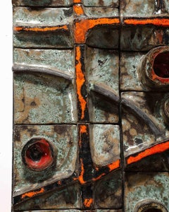 Brutalist Tile Sculpture Glazed Ceramic France, c. 1970