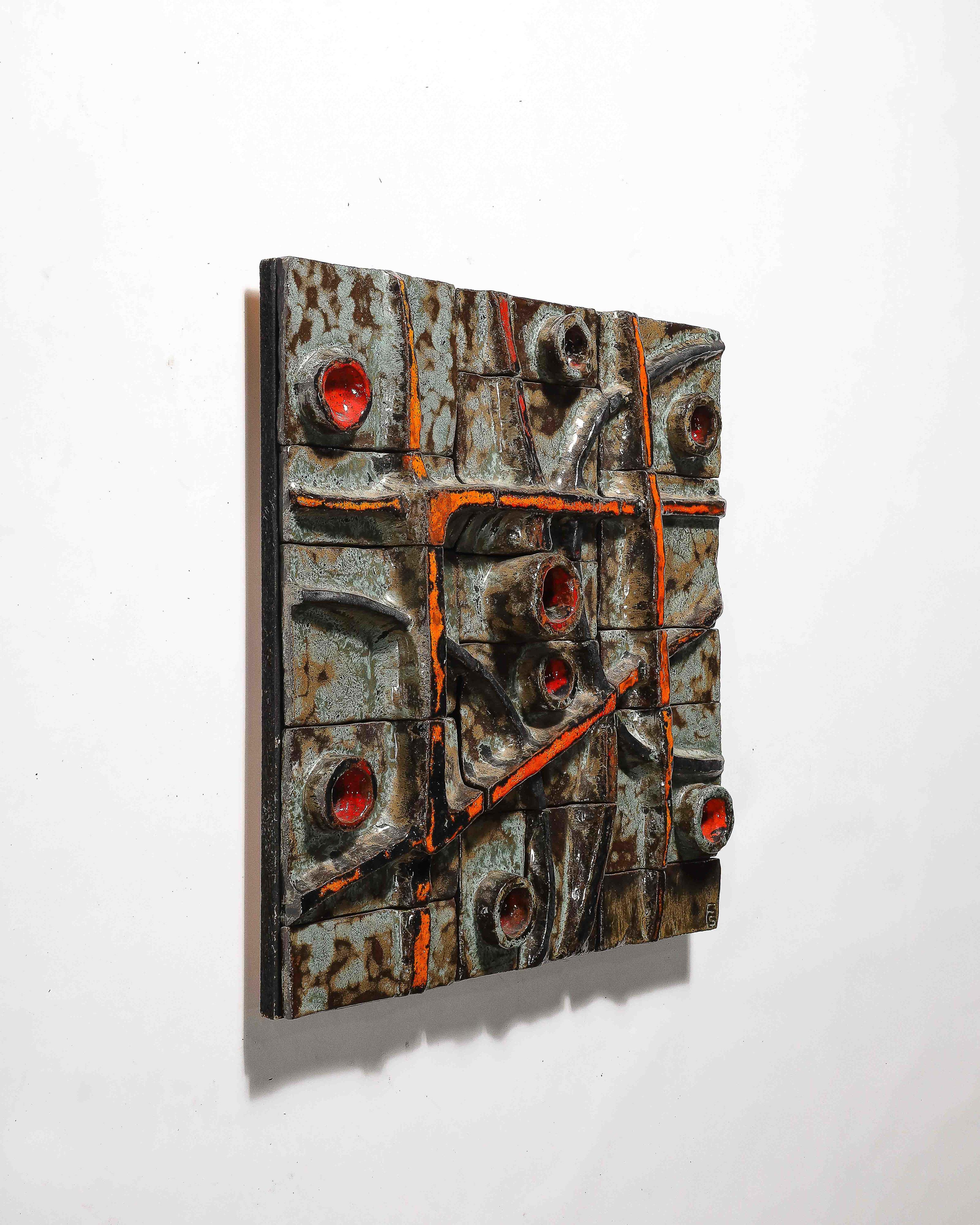 Brutalist Tile Sculpture Glazed Ceramic France, c. 1970 In Excellent Condition For Sale In New York City, NY