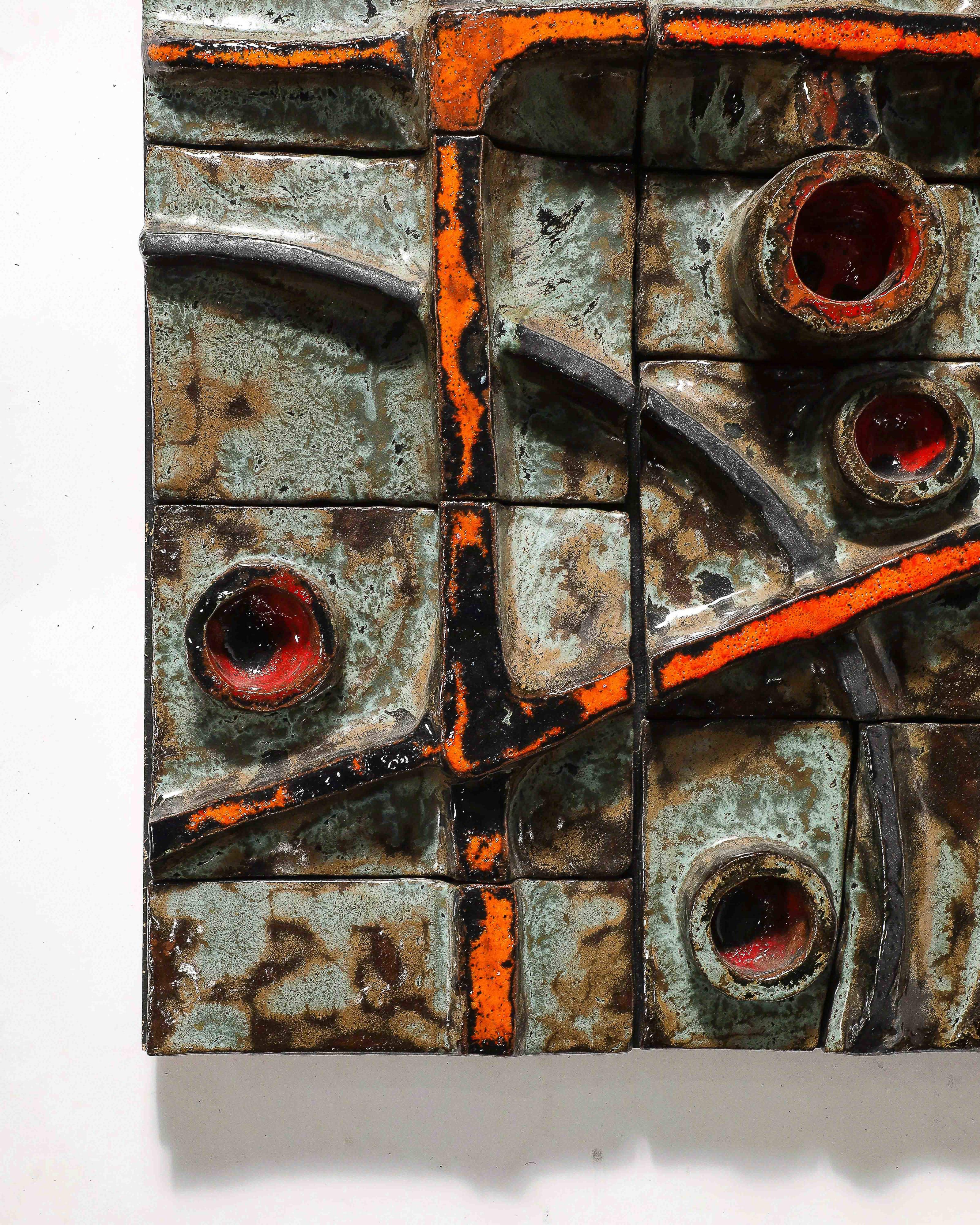 Brutalist Tile Sculpture Glazed Ceramic France, c. 1970 For Sale 2