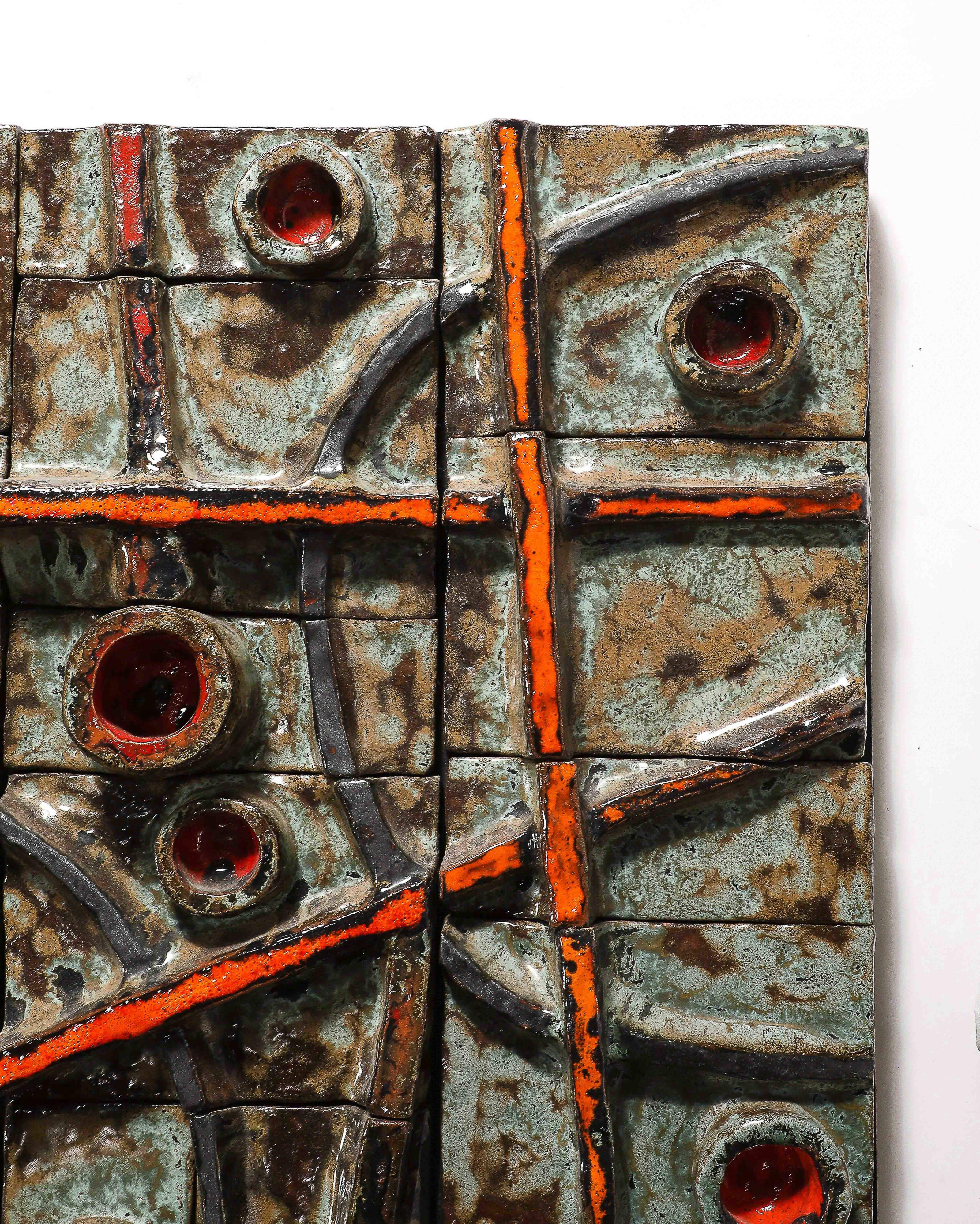 Brutalist Tile Sculpture Glazed Ceramic France, c. 1970 For Sale 4