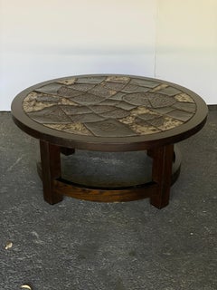 Brutalist Tile Top Cocktail Table, Round, Belgium, 1960's