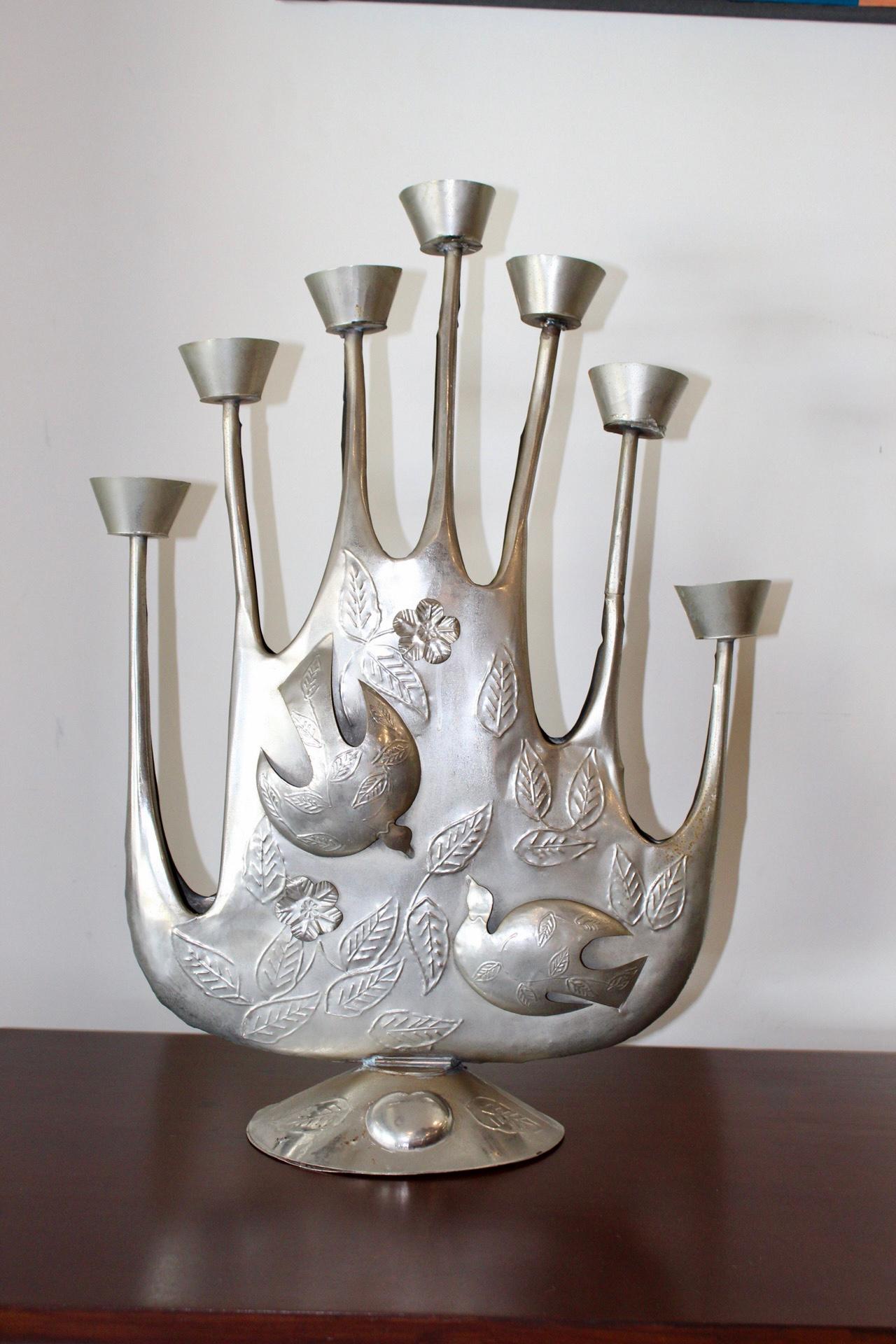 Mexican Brutalist Tin Candelabra by Gene Byron For Sale