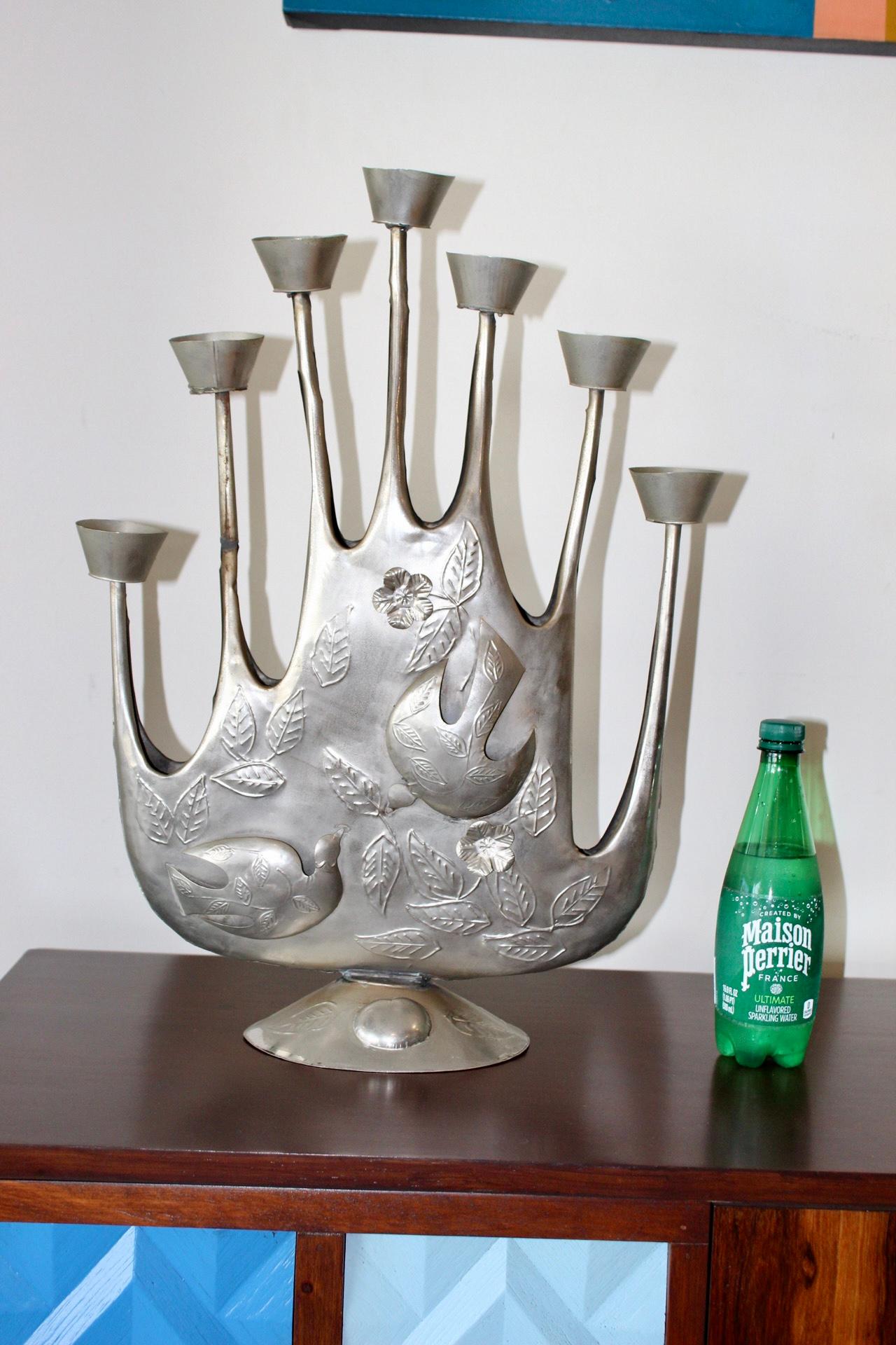 Hand-Crafted Brutalist Tin Candelabra by Gene Byron For Sale