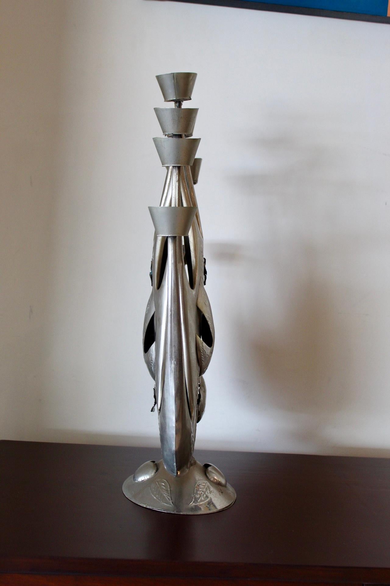 Brutalist Tin Candelabra by Gene Byron In Good Condition For Sale In San Pedro Garza Garcia, Nuevo Leon