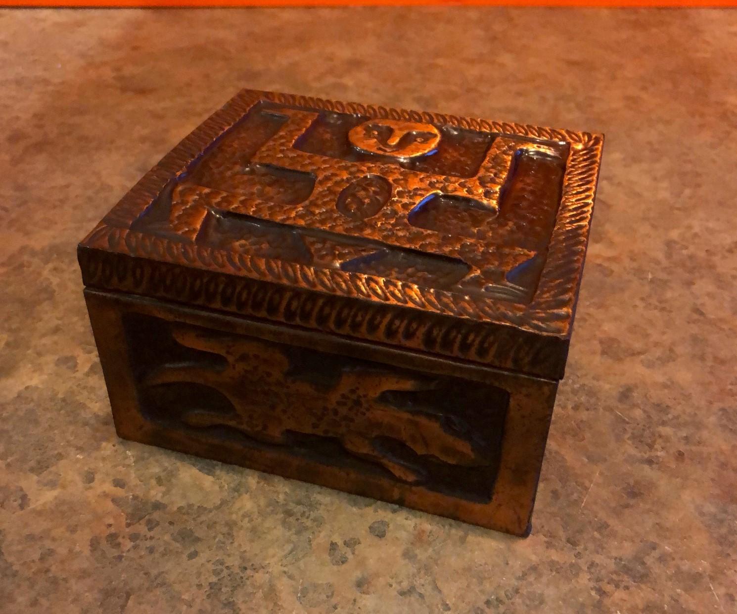 Brutalist tin wrapped wooden box, circa 1970s. The piece was made in Mexico and is in very good vintage condition.  #843
