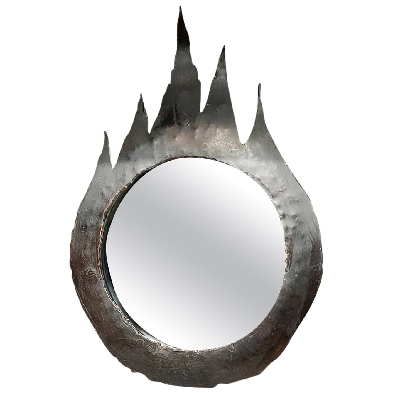 Brutalist Torch Cut Black Patinated Steel Mirror, France, 1970s For Sale