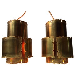 Vintage Brutalist Torch Cut Brass Ceiling Lamps by Svend Aage Holm Sørensen, 1960s