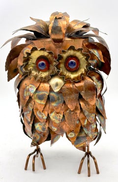 Brutalist Torch Cut Copper & Brass Owl, Style of Curtis Jere