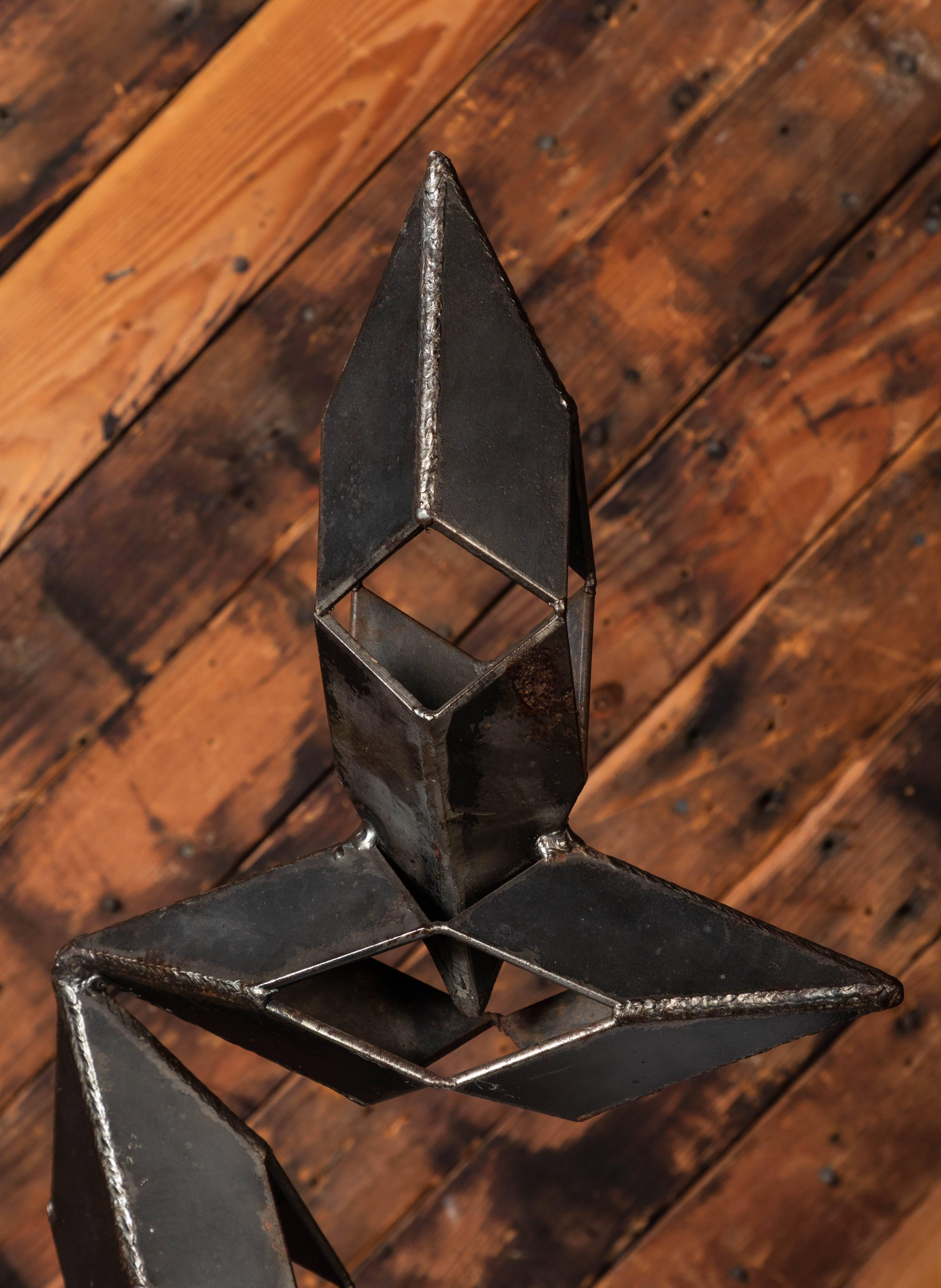 North American Brutalist Torch Cut Heavy Steel Sculpture Signed For Sale