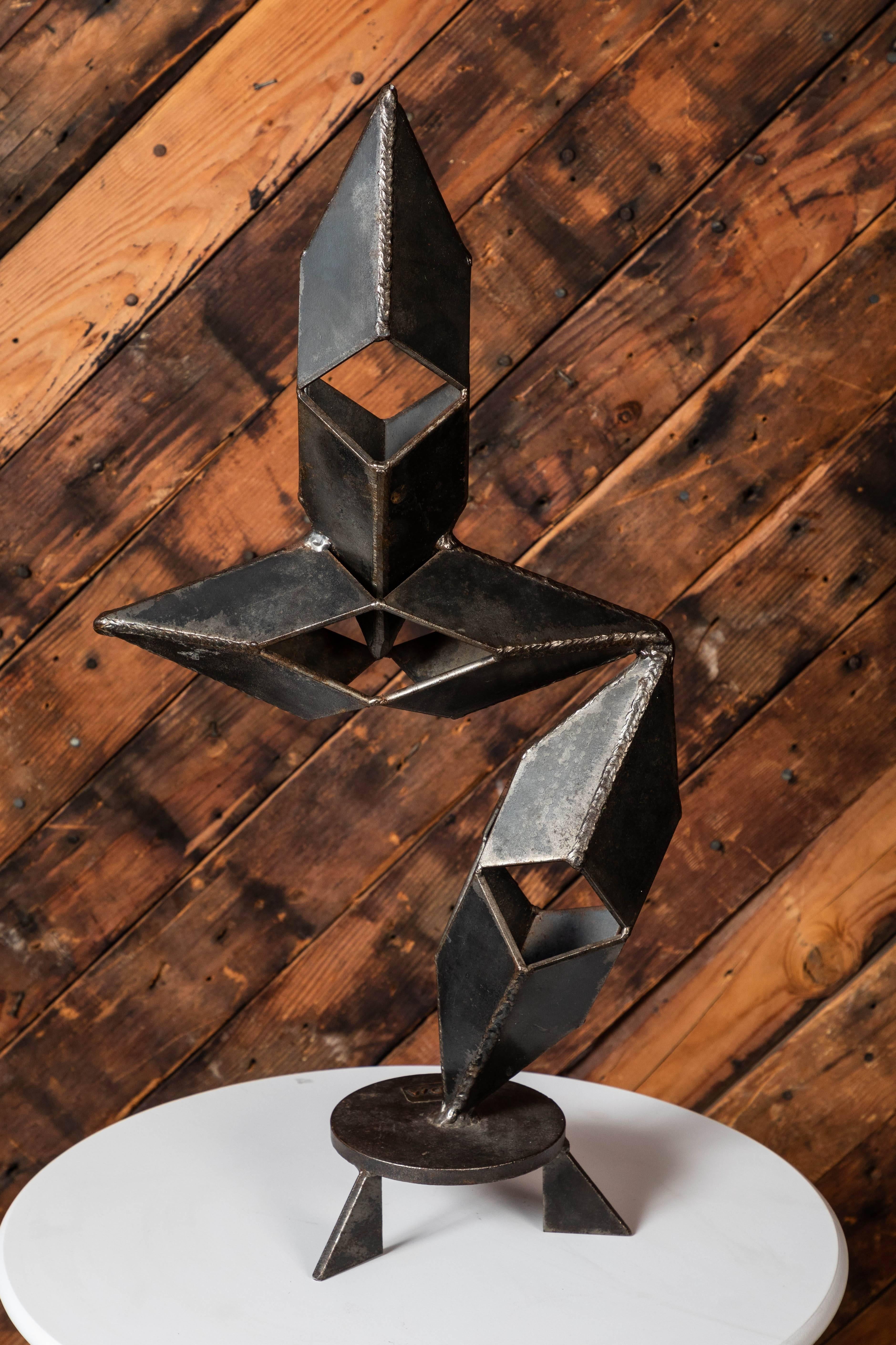 Cut Steel Brutalist Torch Cut Heavy Steel Sculpture Signed For Sale