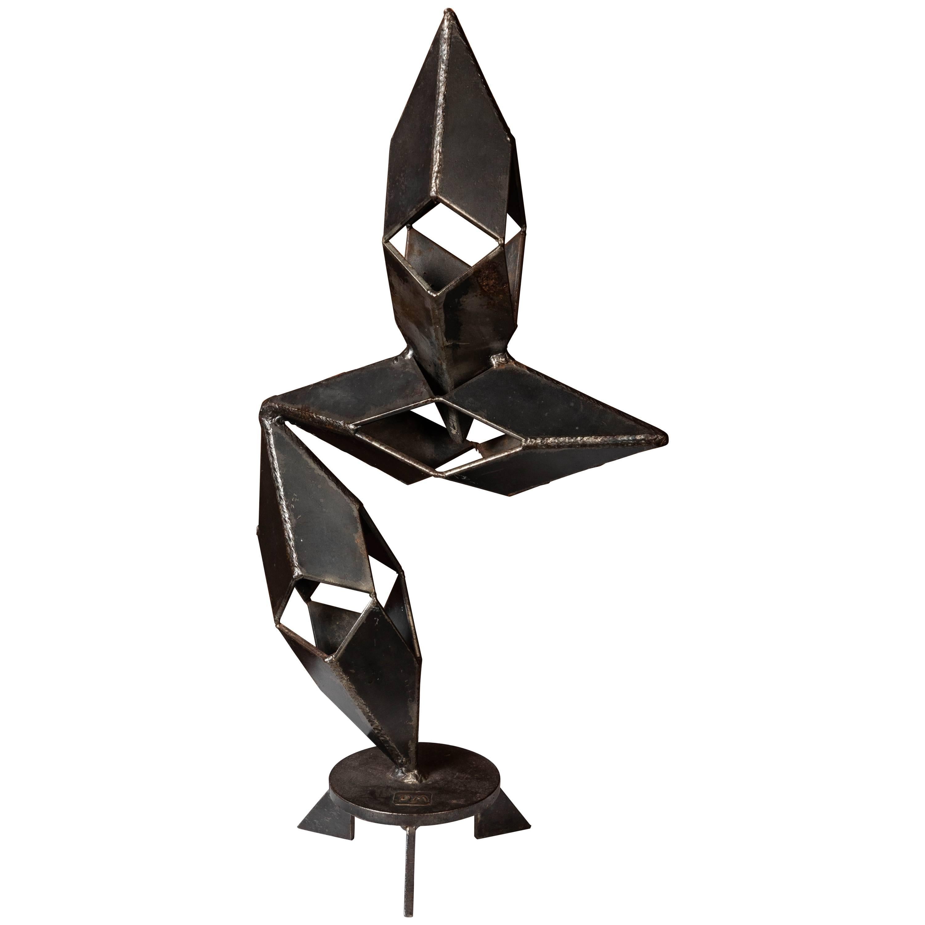 Brutalist Torch Cut Heavy Steel Sculpture Signed For Sale