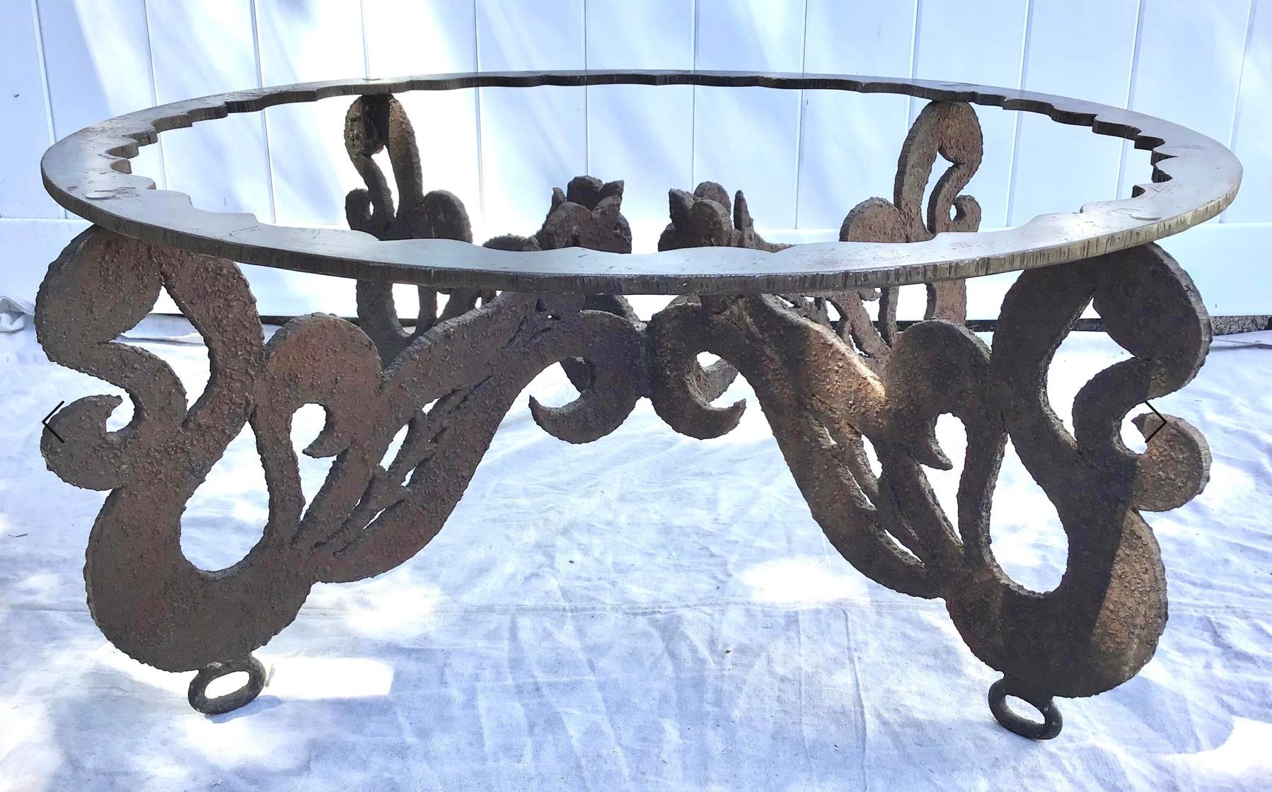 Brutalist Torch Cut Iron Glass Top Coffee Table 2