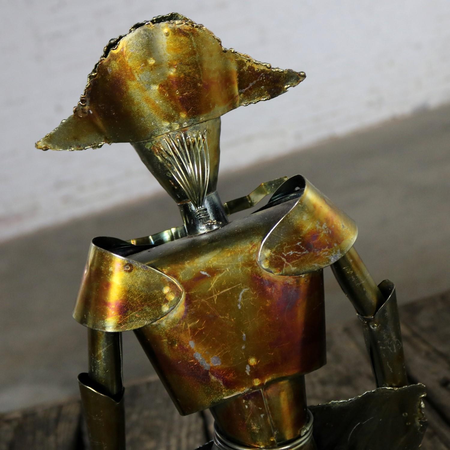 Brutalist Torch Cut Metal Bull and Matador Sculpture, Mid-Century Modern 10