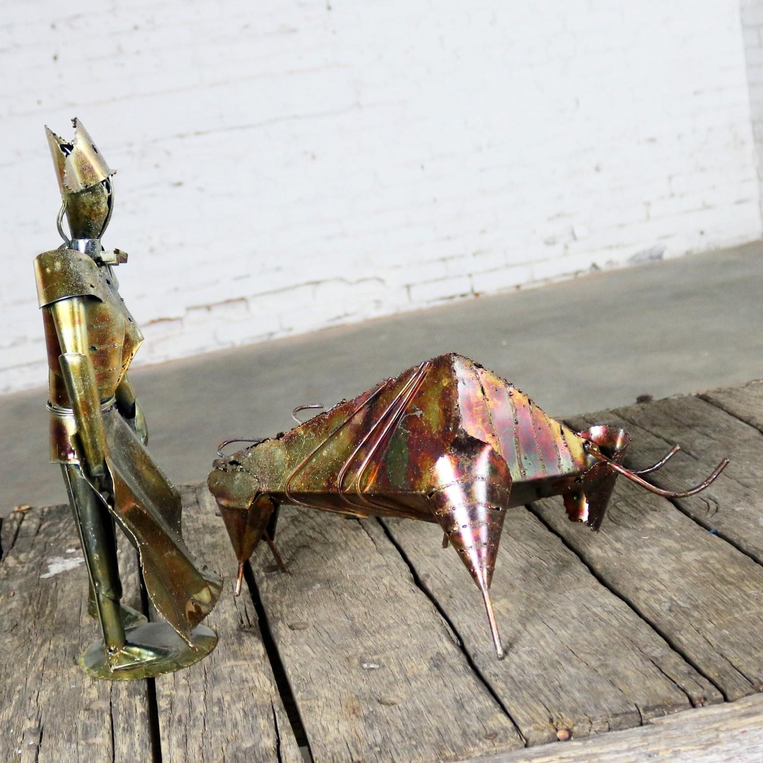 20th Century Brutalist Torch Cut Metal Bull and Matador Sculpture, Mid-Century Modern