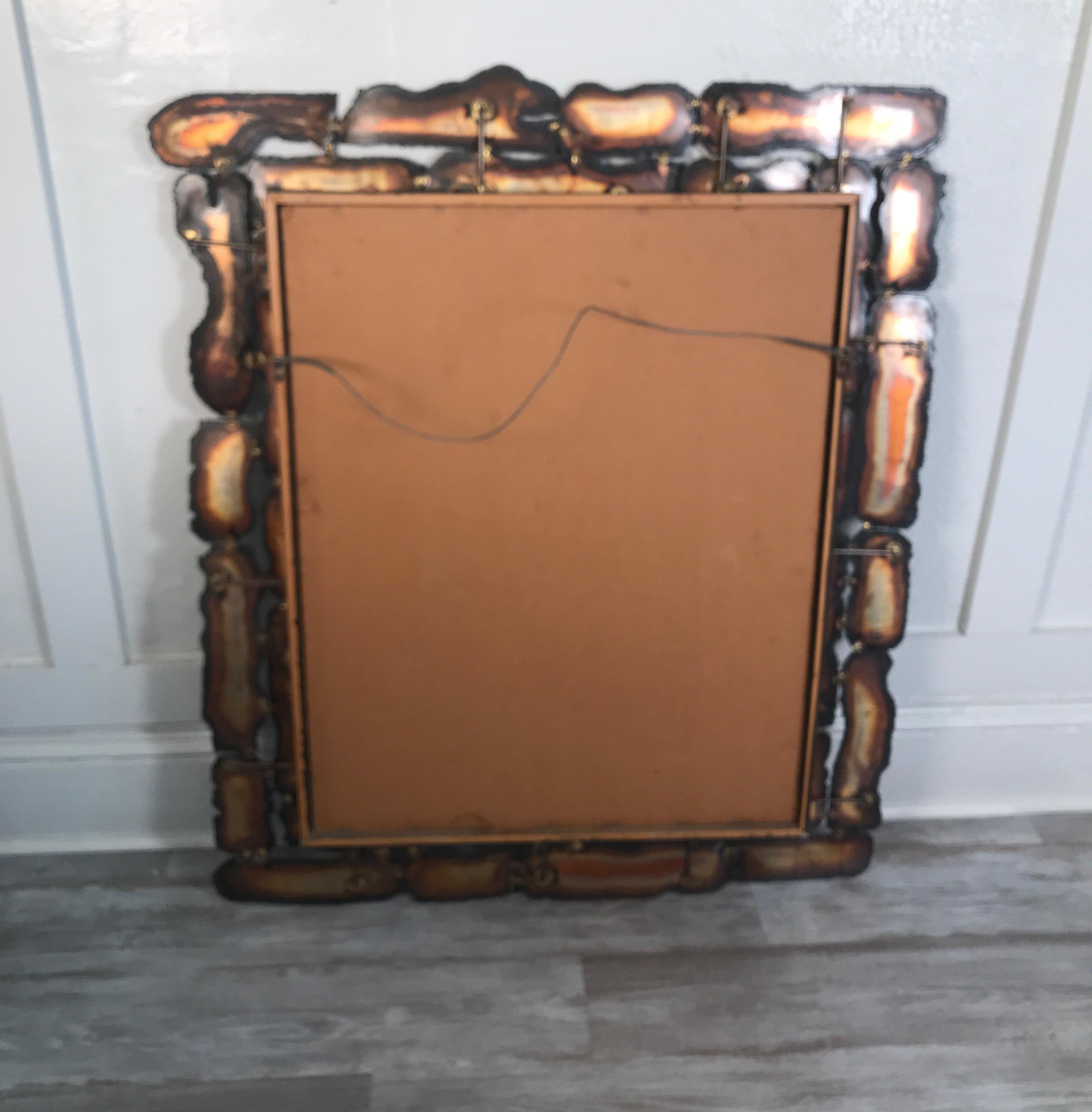 Brutalist Torch Cut Metal Framed Wall Mirror 5