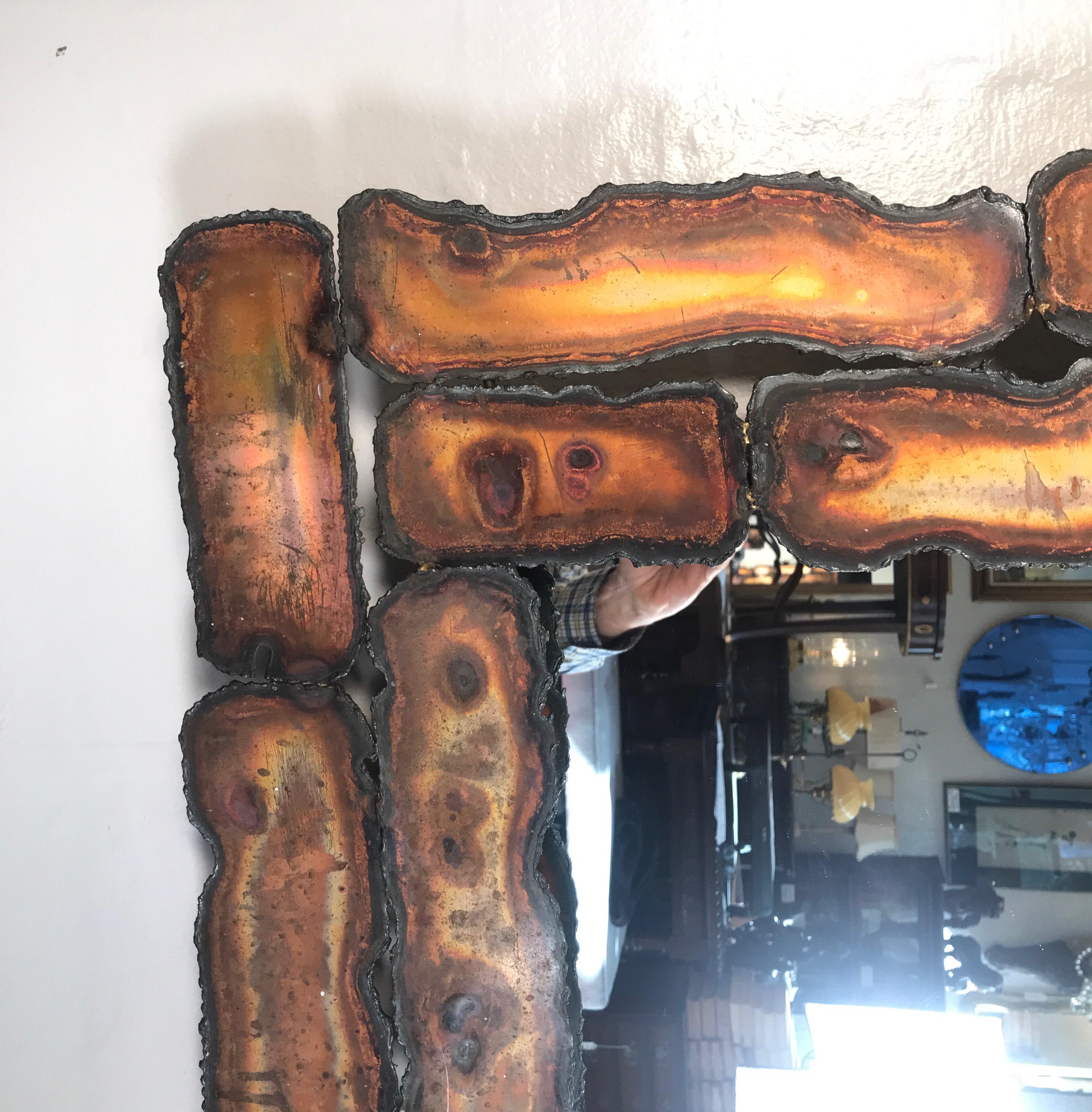 Brutalist Torch Cut Metal Framed Wall Mirror In Good Condition In Lambertville, NJ