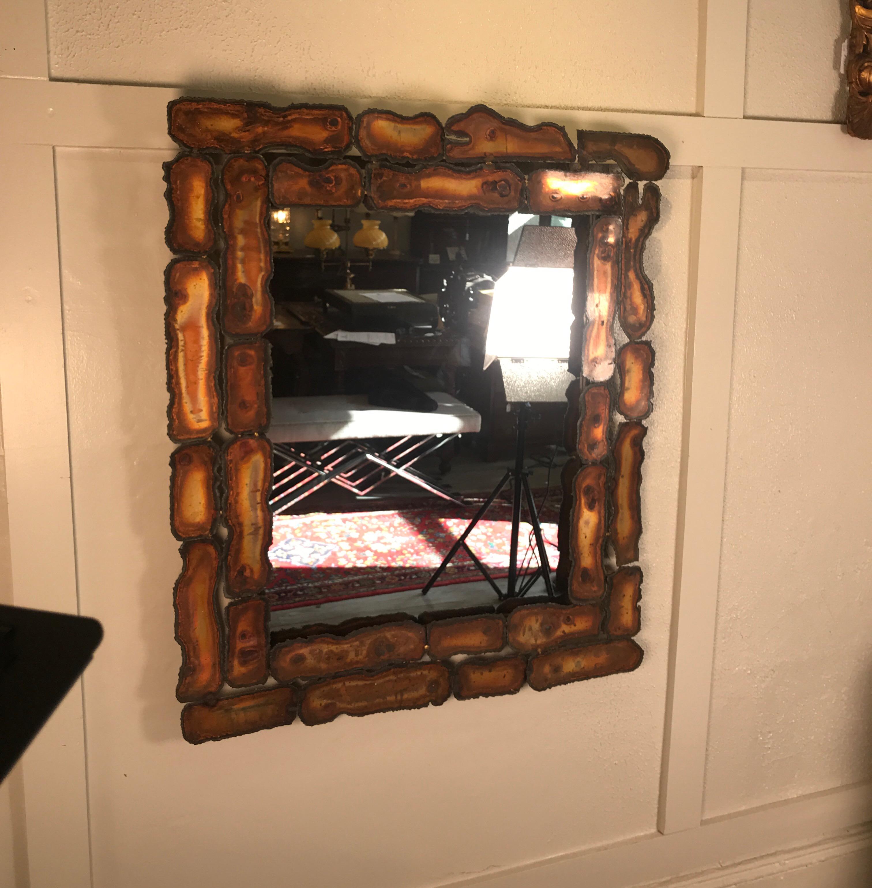 Brutalist Torch Cut Metal Framed Wall Mirror 1