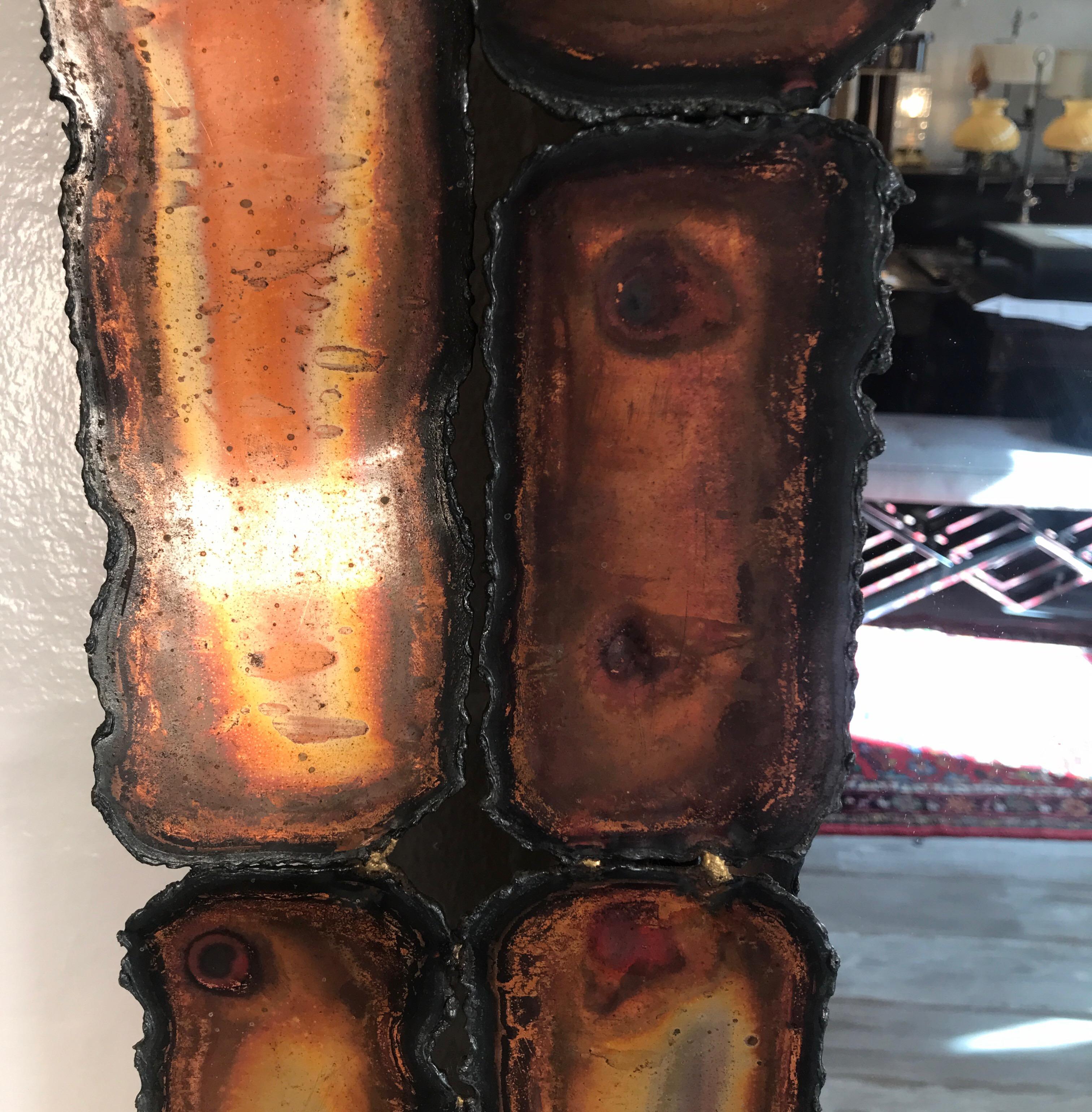 Brutalist Torch Cut Metal Framed Wall Mirror 2