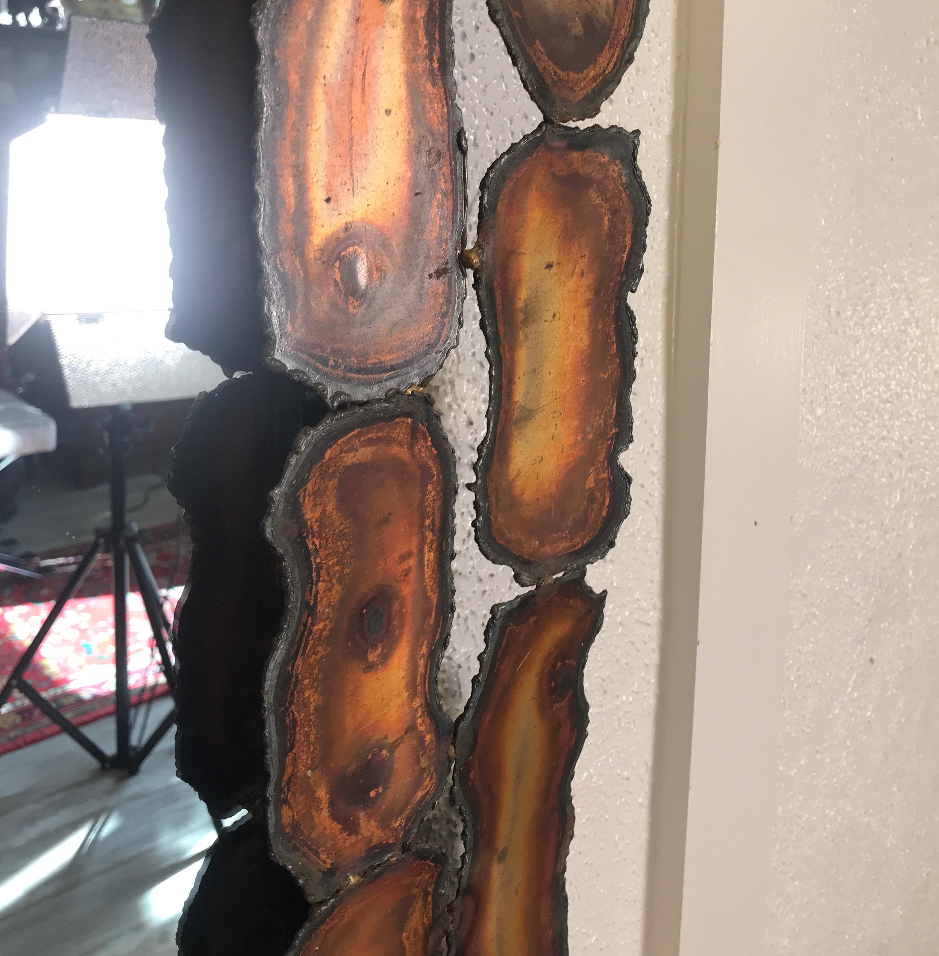 Brutalist Torch Cut Metal Framed Wall Mirror 3