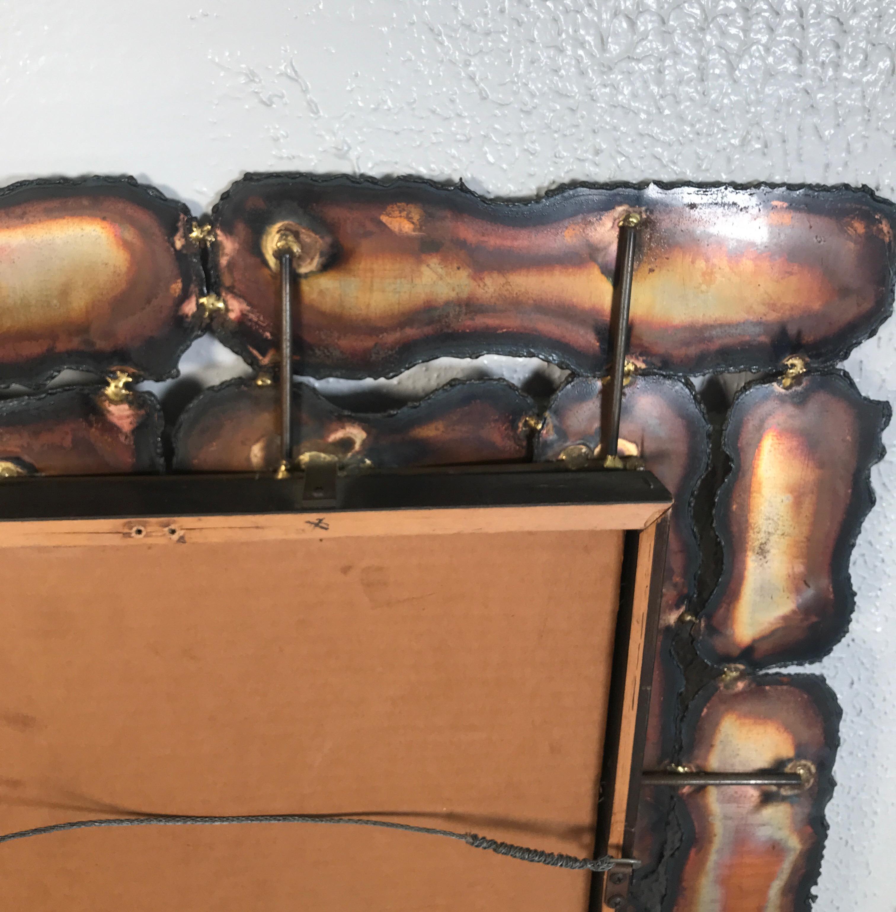 Brutalist Torch Cut Metal Framed Wall Mirror 4