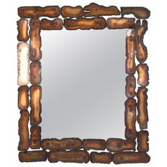 Brutalist Torch Cut Metal Framed Wall Mirror