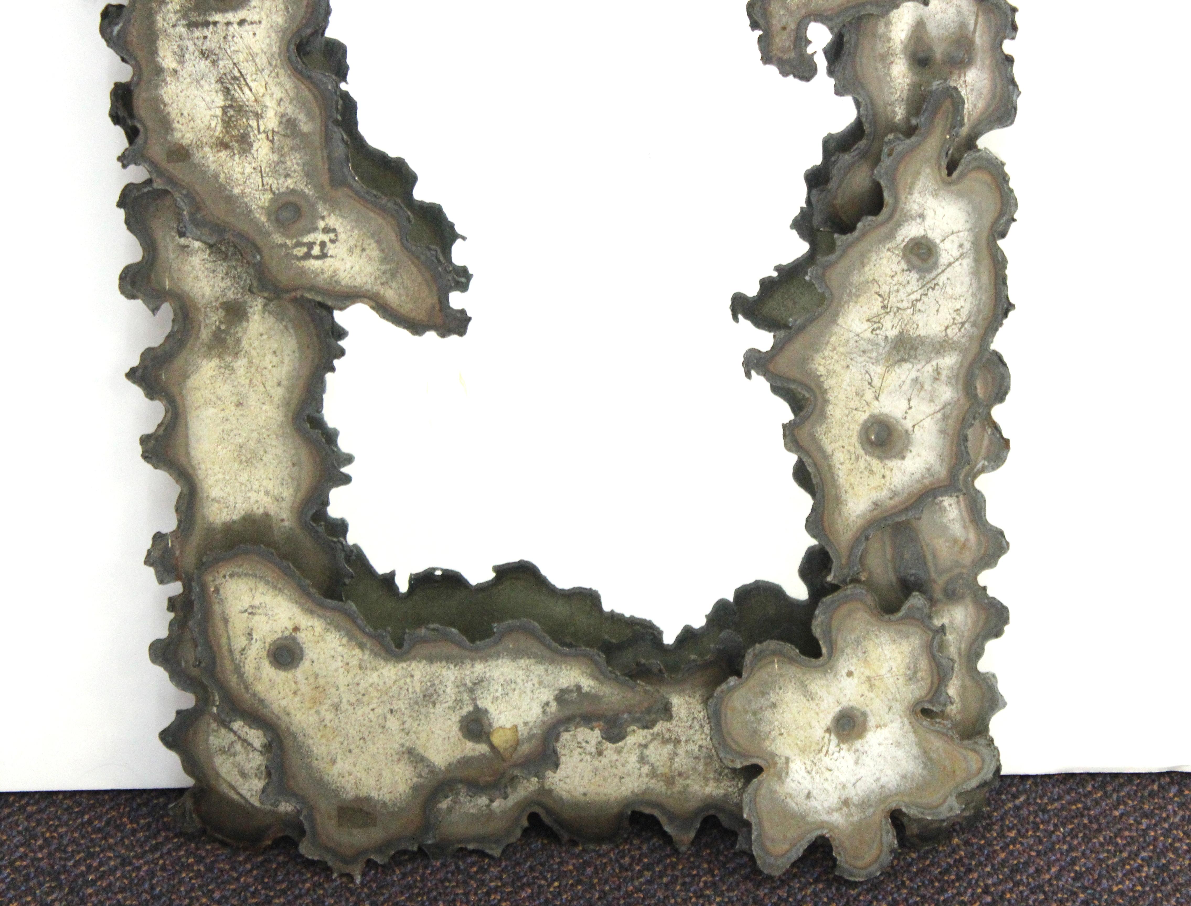 American Brutalist Torch-Cut Metal Wall Mirror