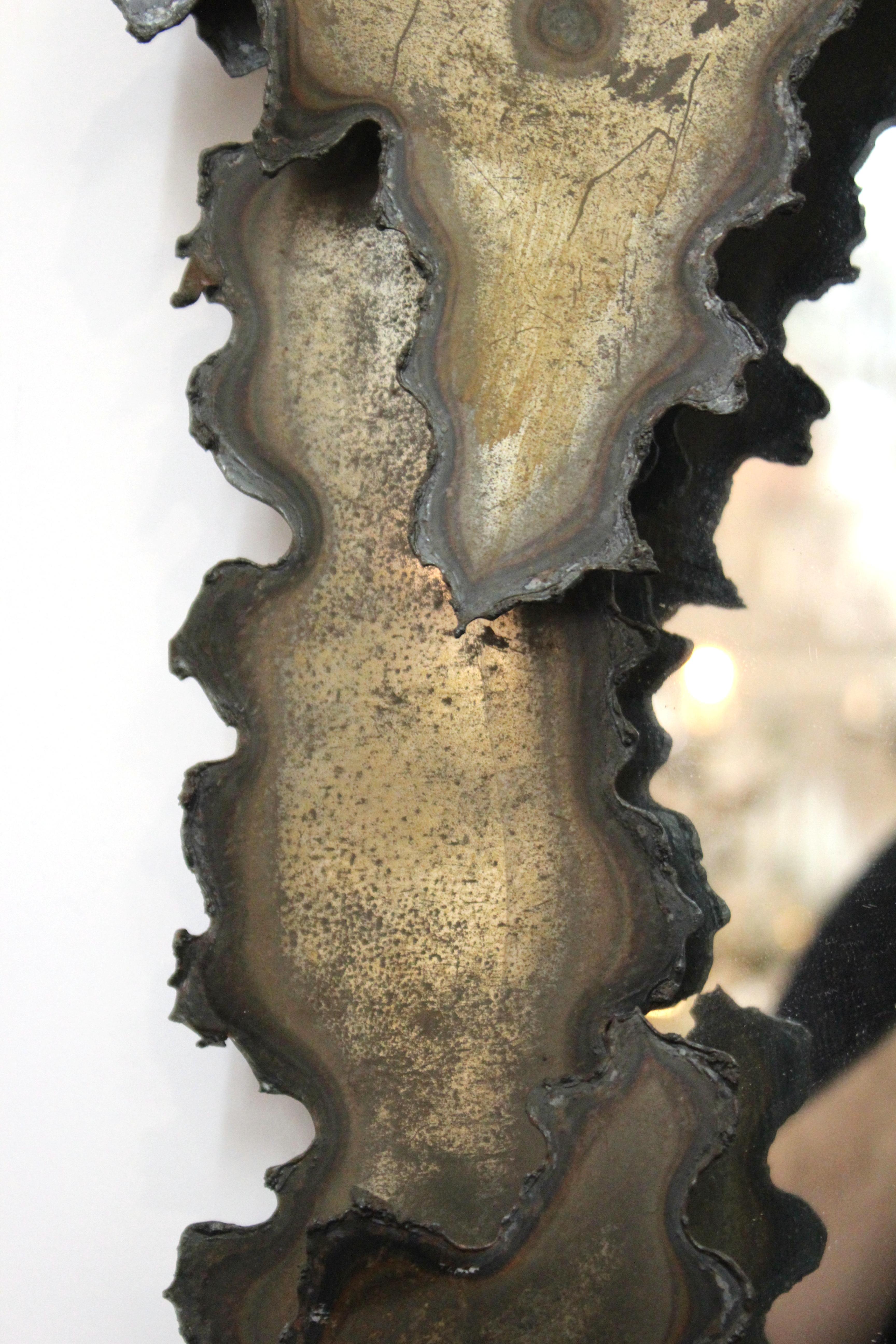 Brutalist Torch-Cut Metal Wall Mirror 3