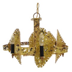 Brutalist Torch Cut Mid-Century Modern Vintage Chandelier Tom Greene