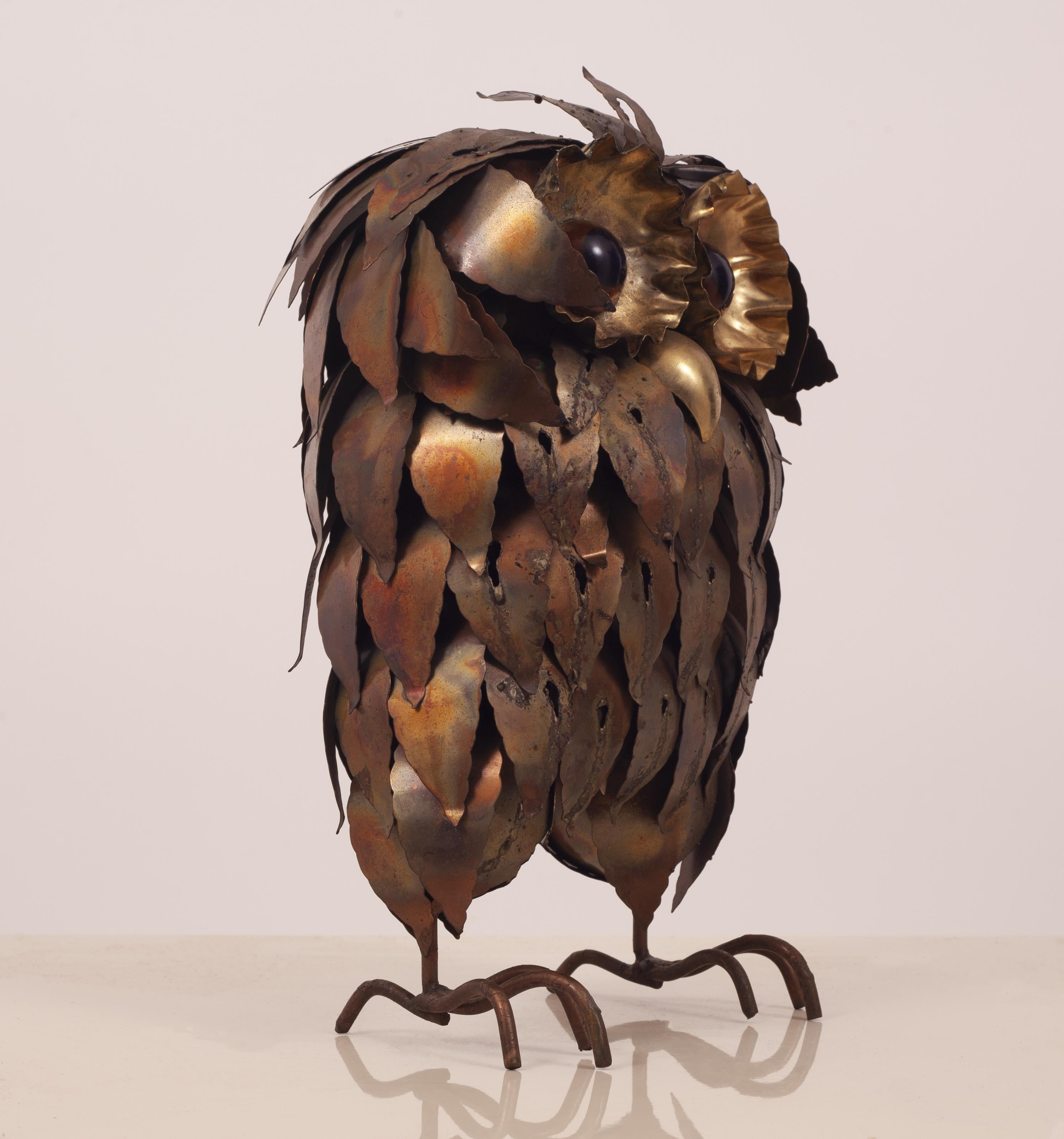 Brass Brutalist Torch Cut Owl Sculpture