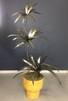 Brutalist Torch Cut Palm Tree Floor Sculpture by Don Freedman Midcentury