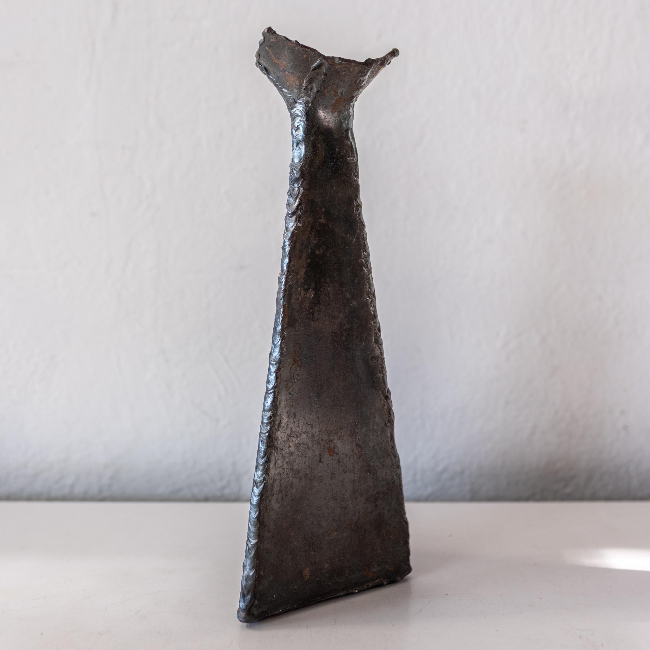 Brutalist Torch Cut Sculptural Metal Vase in the style of Paul Evans For Sale 3