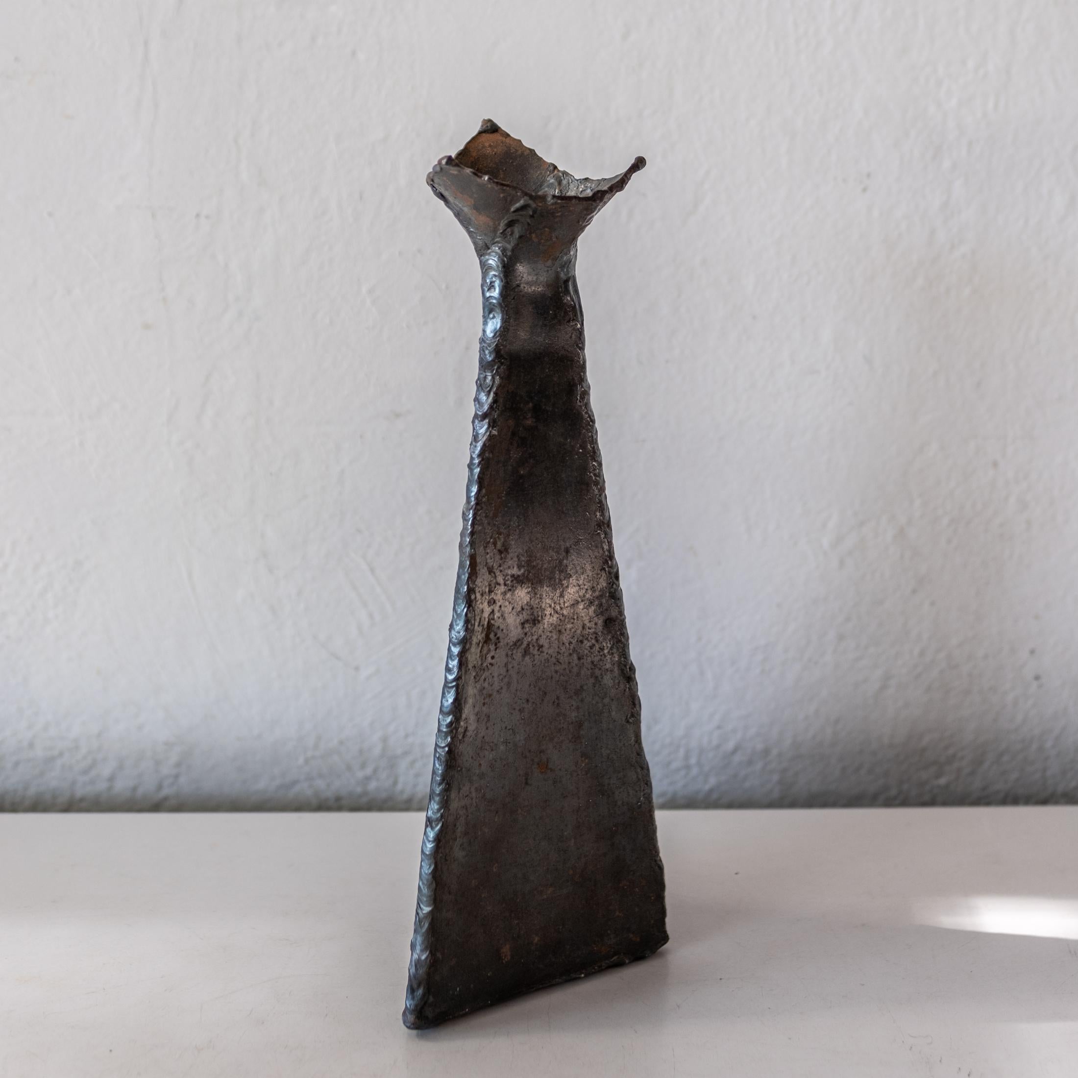 Mid-Century Modern Brutalist Torch Cut Sculptural Metal Vase in the style of Paul Evans For Sale