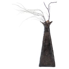 Retro Brutalist Torch Cut Sculptural Metal Vase in the style of Paul Evans