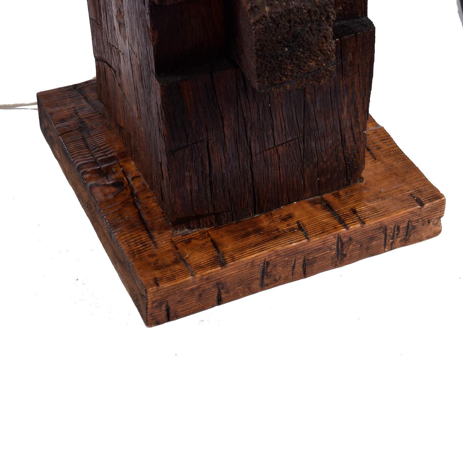 Hardwood Brutalist Torch Cut Table Lamp with Nakashima Style Wood Base For Sale
