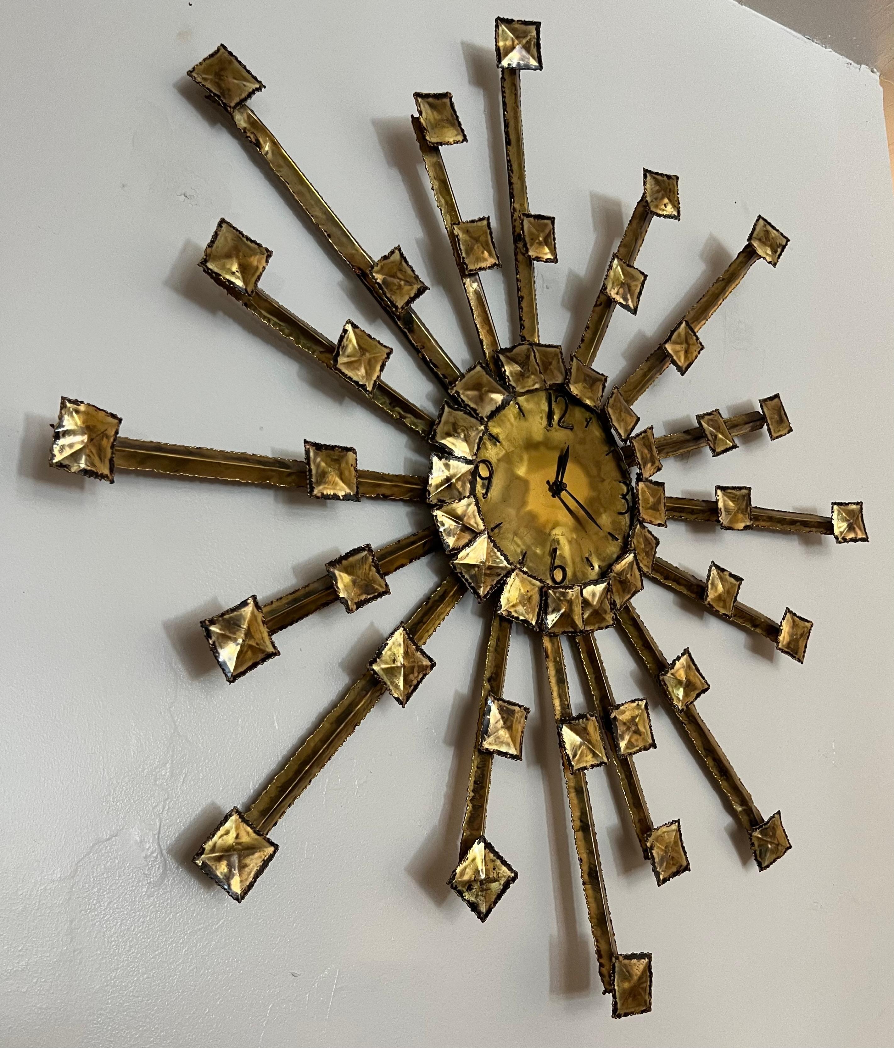 Late 20th Century Brutalist Torch Cut Wall Clock For Sale