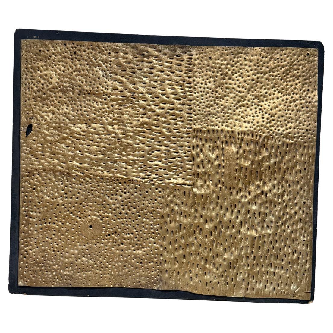 Brutalist Tortured Metal Wall Art Textured Gold