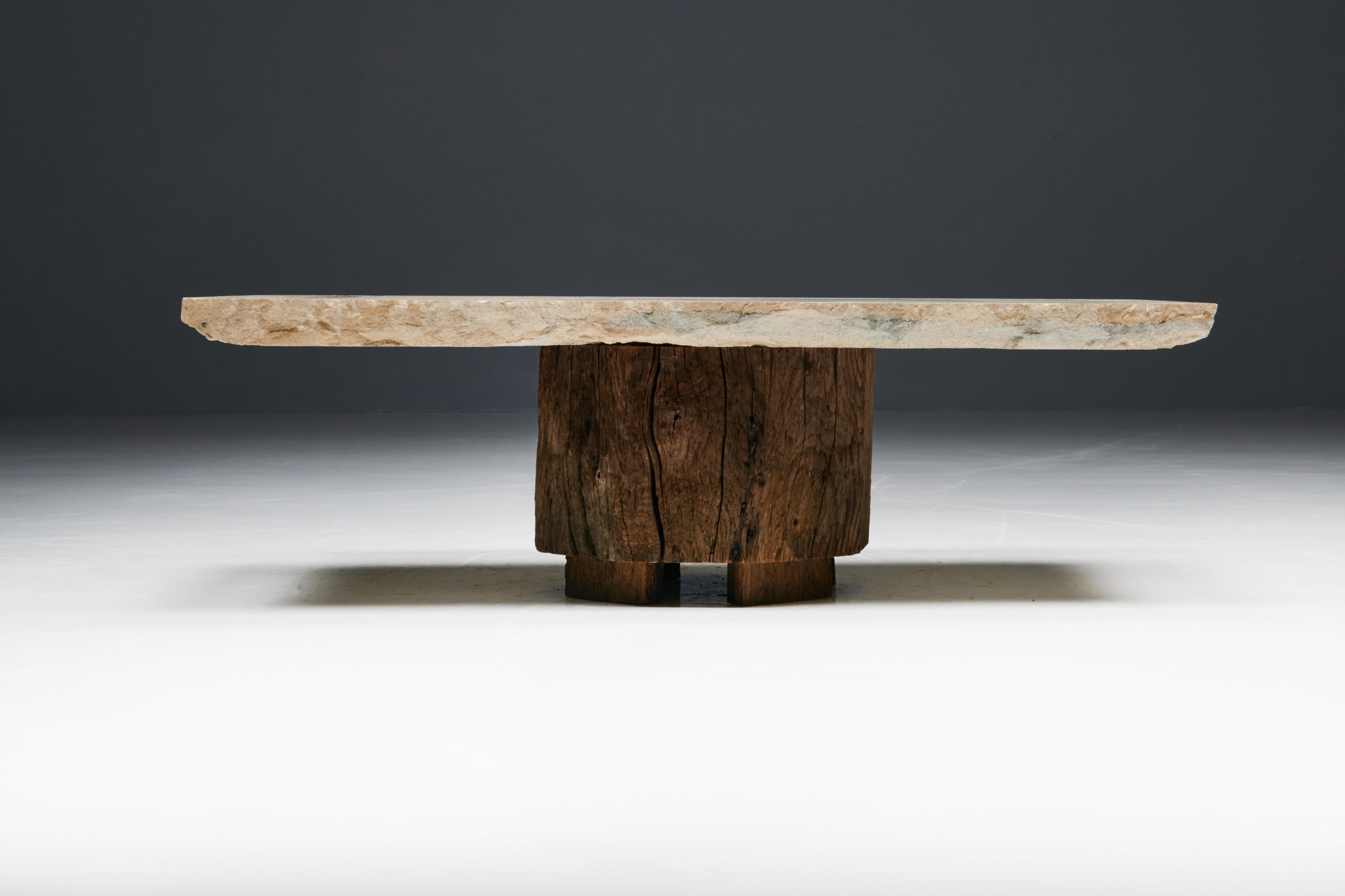 French Brutalist Travail Populaire Coffee Table, France, Early 20th Century For Sale