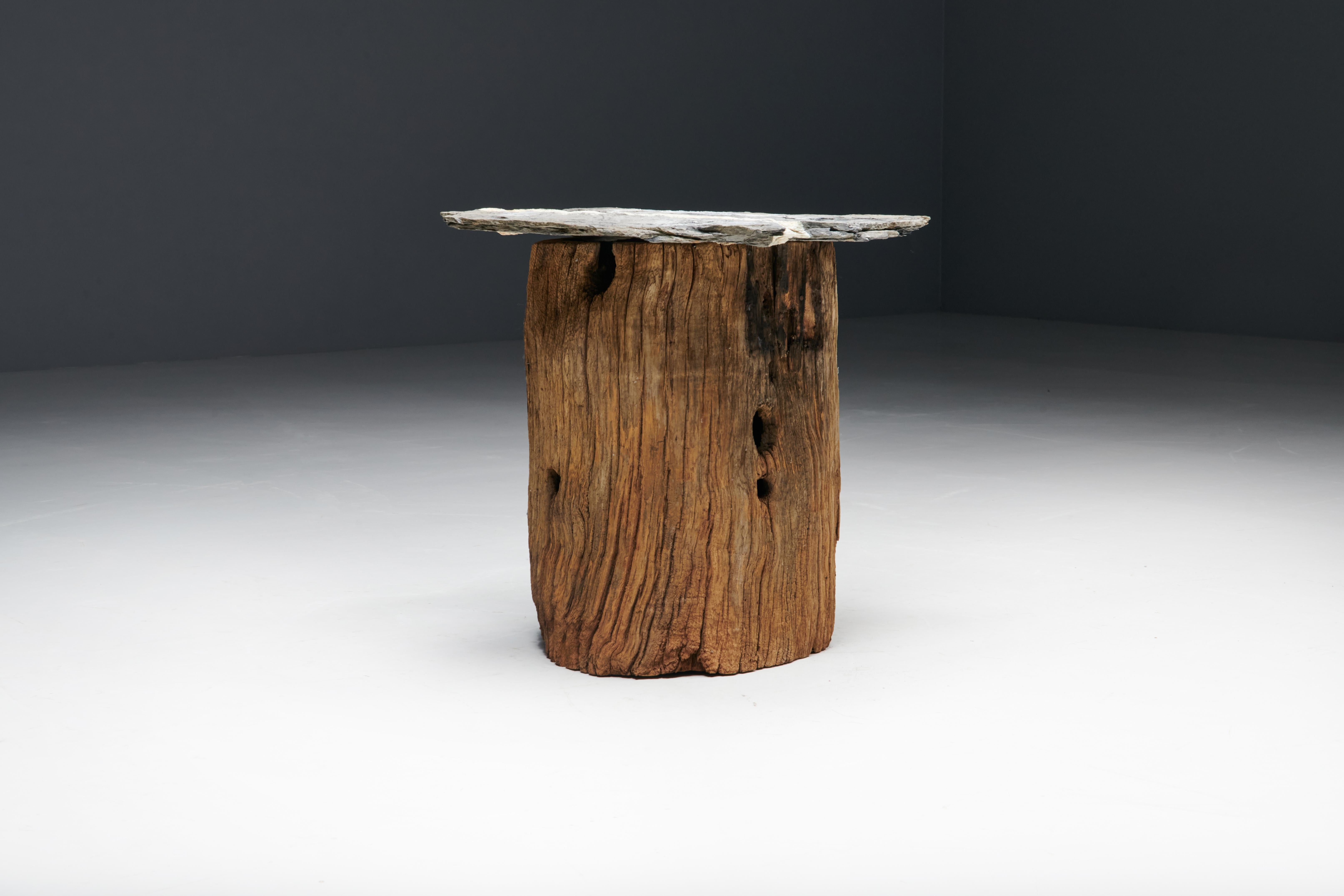 Rustic Brutalist Travail Populaire Side Table, France, Early 20th Century For Sale