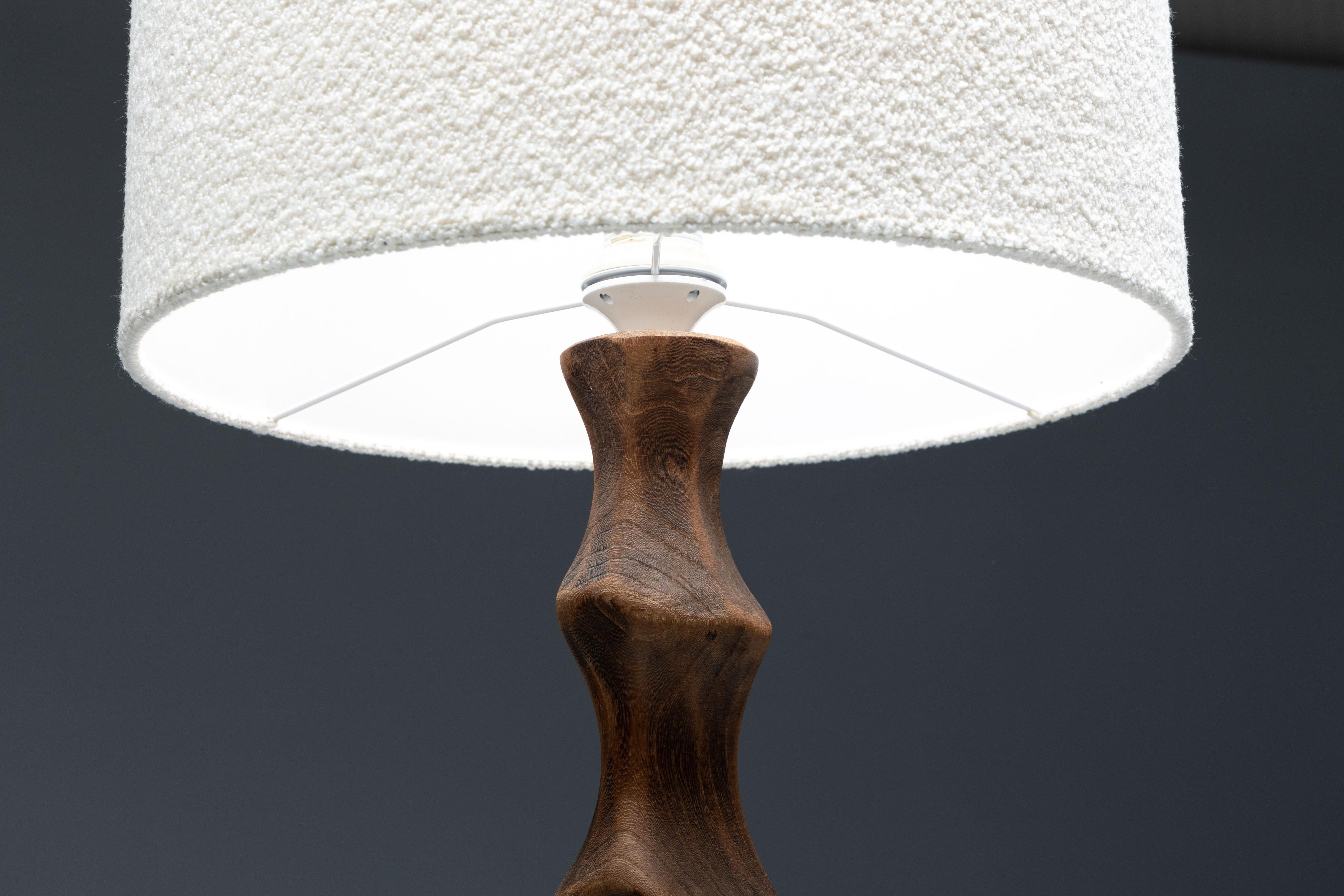 Wood Brutalist Travail Populaire Table Lamp, France, 1970s For Sale