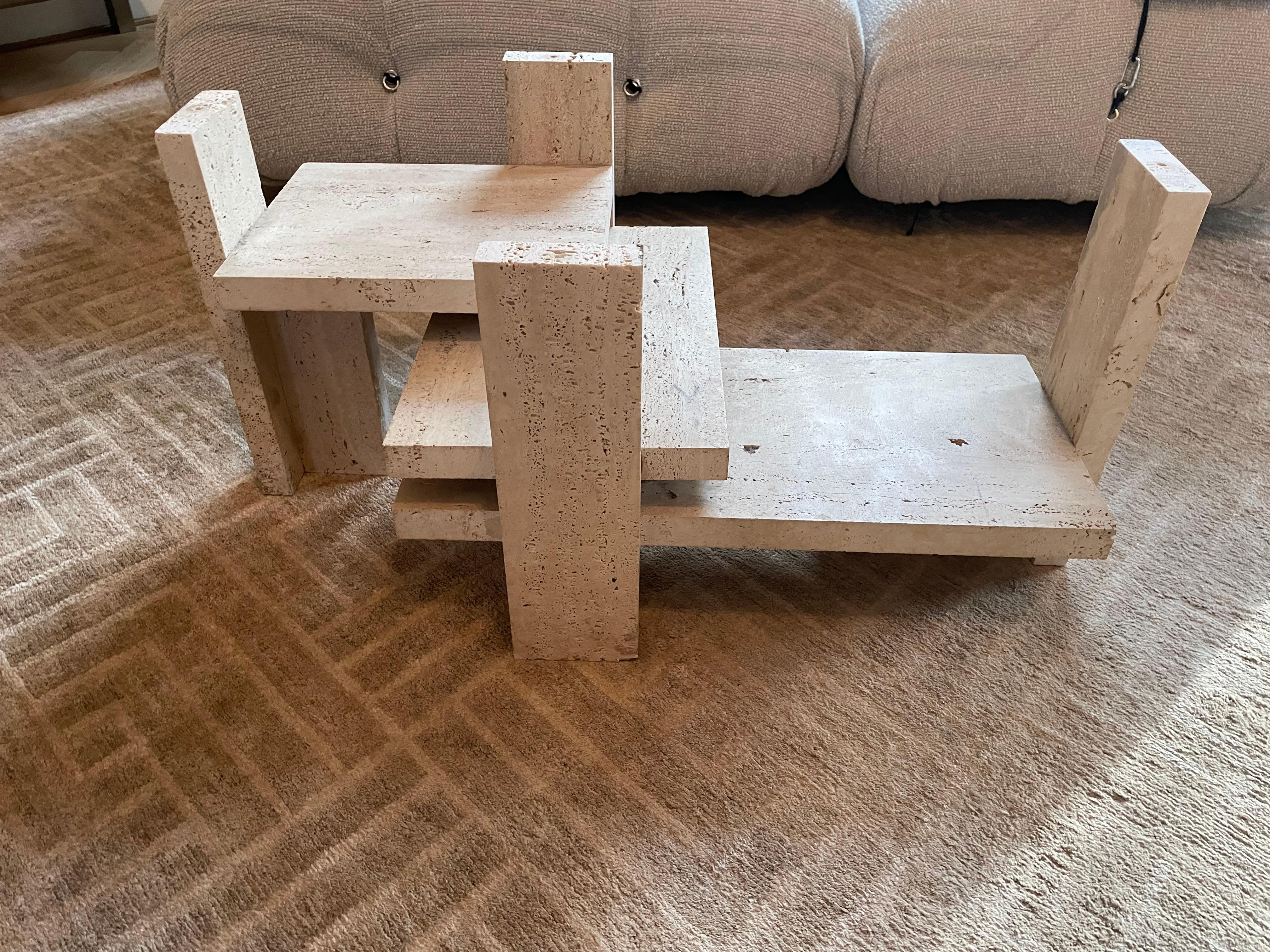 Brutalist Travertine Coffee Table by Willy Ballez, Belgium, 1970s In Good Condition In Brussels, BE
